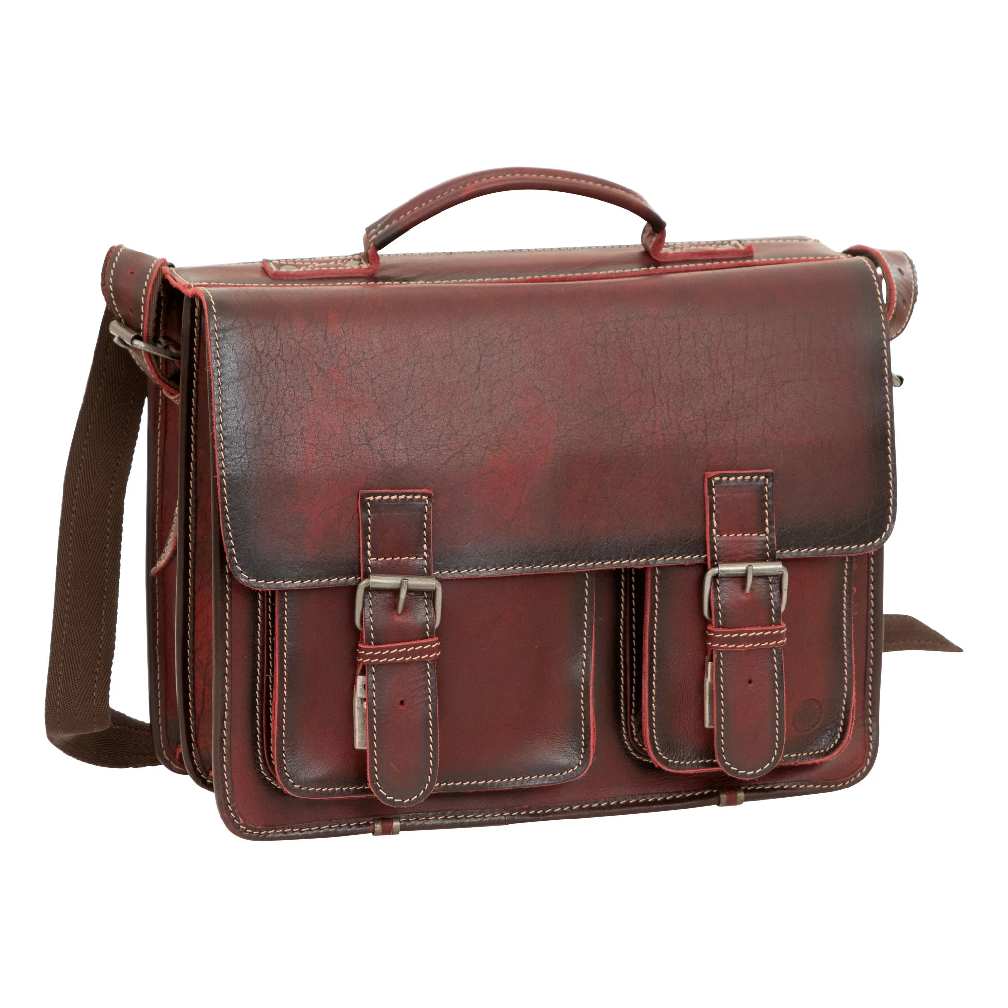 Laptoptasche, Leder, Rotbraun, Schultertasche, Bürotasche