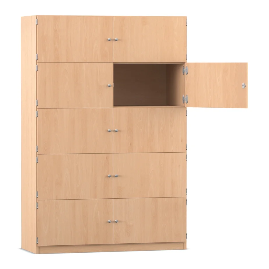 Schließfachschrank, 126,4 cm breit, mit 10 Fächern, Buche hell