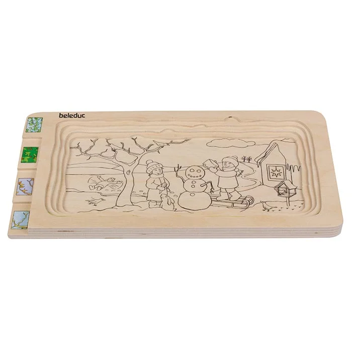 Holzplatte, Kinderzeichnung, Malbrett, Schneemann, Winterbild