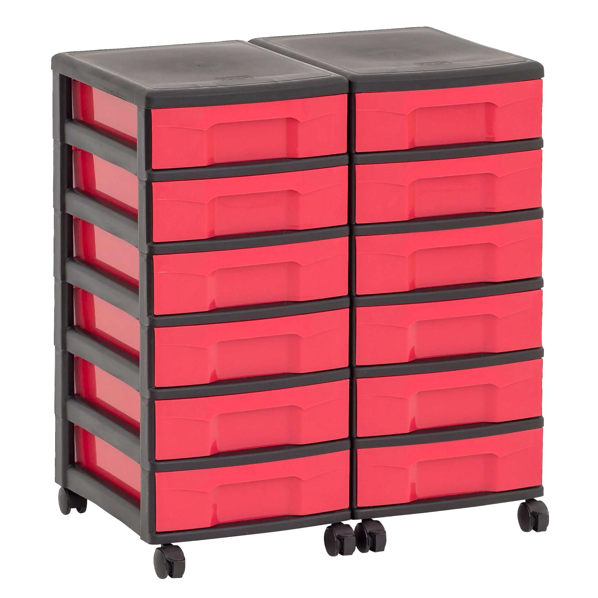 Aufbewahrung, Schubladenkasten, Roll-Top, Kasten mit Rollen, Rot-schwarz