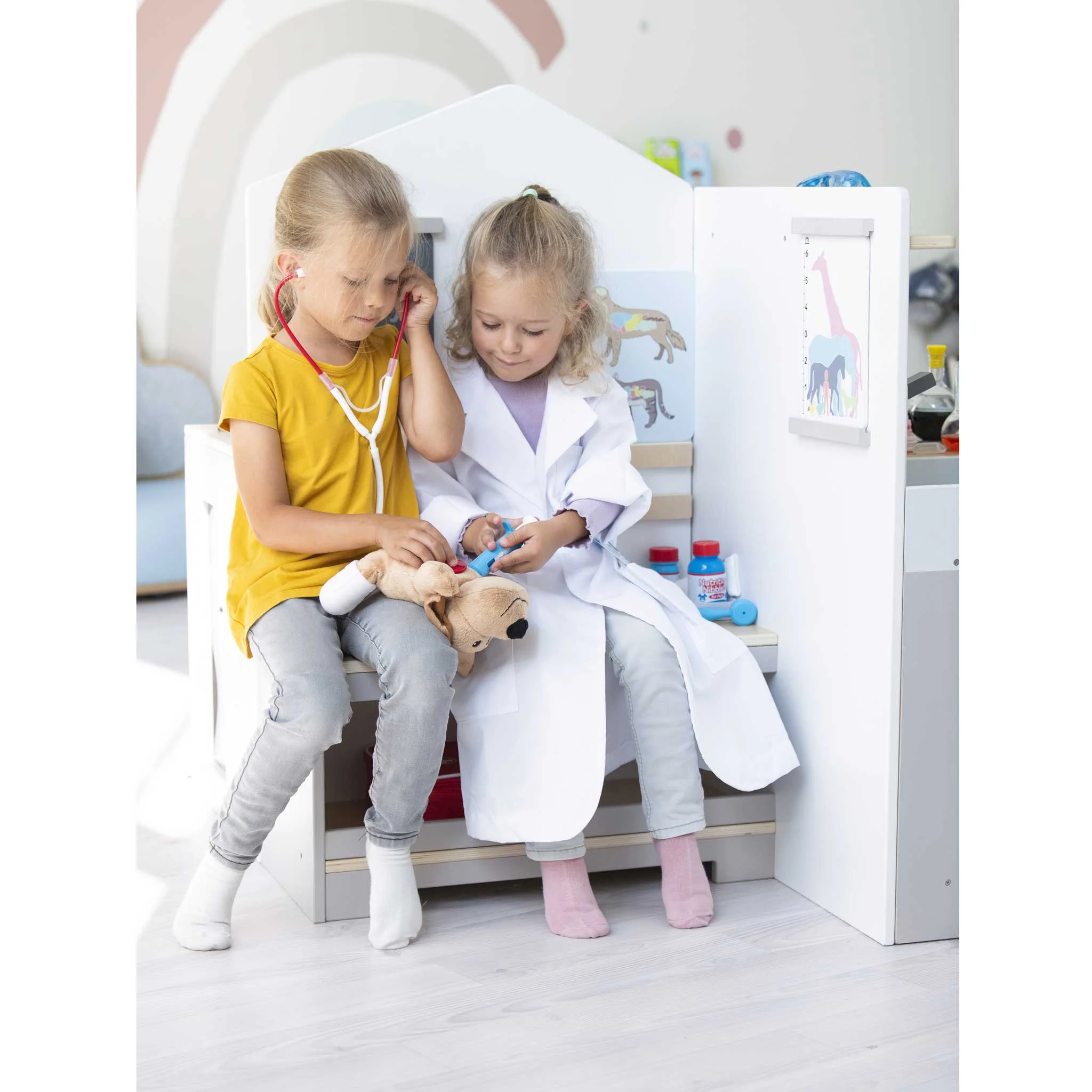 Kinderarzt-Spiel, Arztkittel, Spielzeug-Set, Stethoskop, Puppe