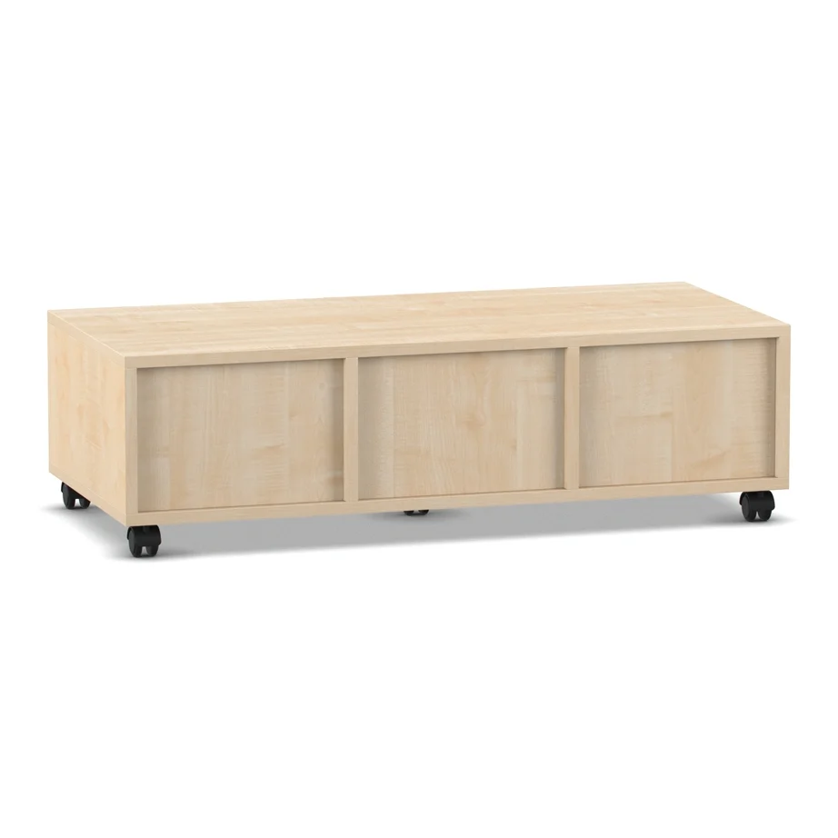 niedrige Kommode, Holzseitenschrank, Schiebetür, Rollrollen, Naturholzoberfläche