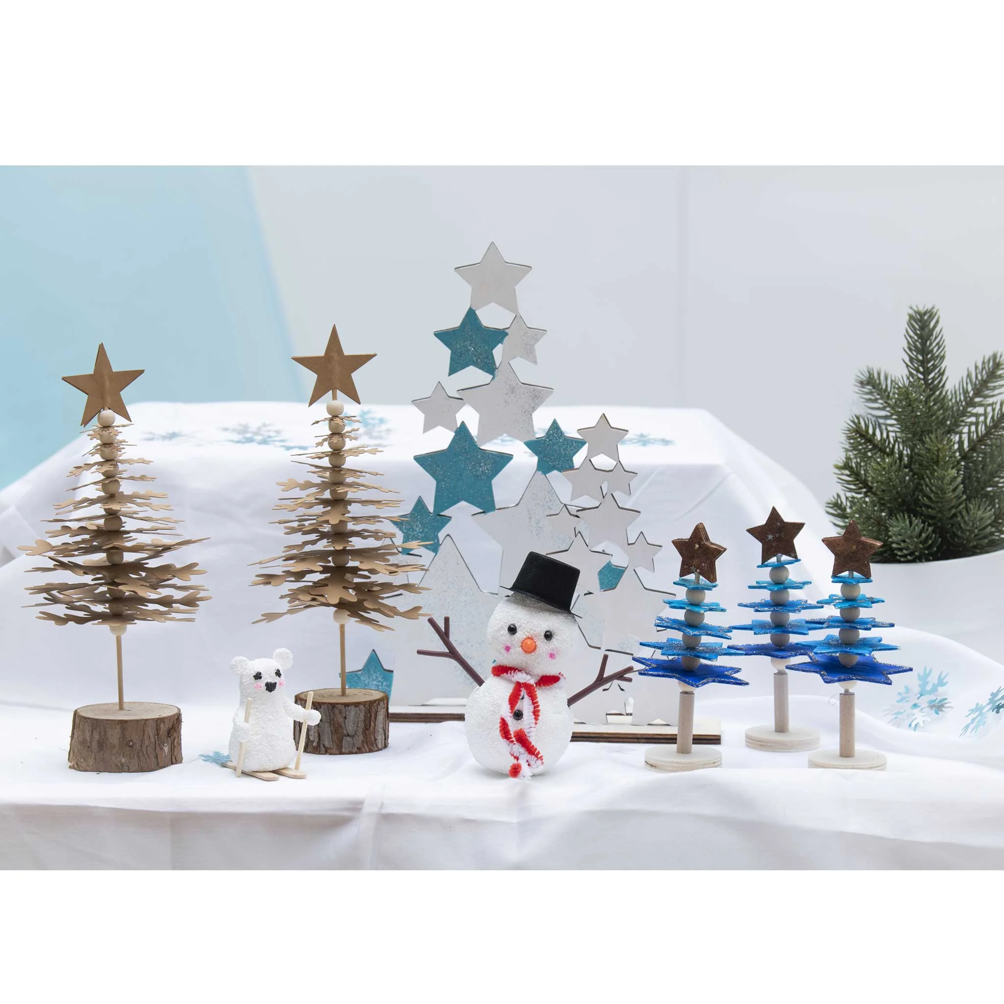 Weihnachtsdeko, Baum, Sterne, Schneemann, Holz