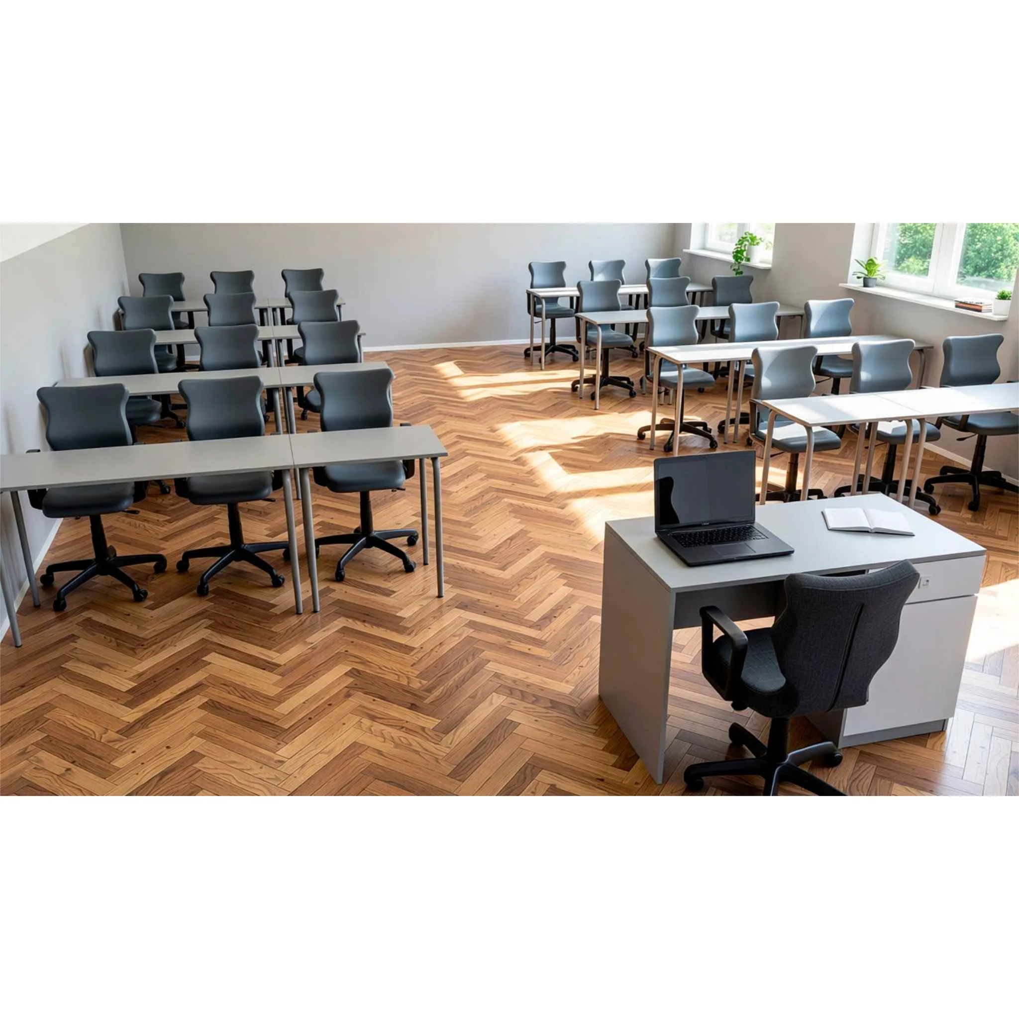 Schulmöbel, Schülertische, Stühle, Lehrertisch, Drehstuhl