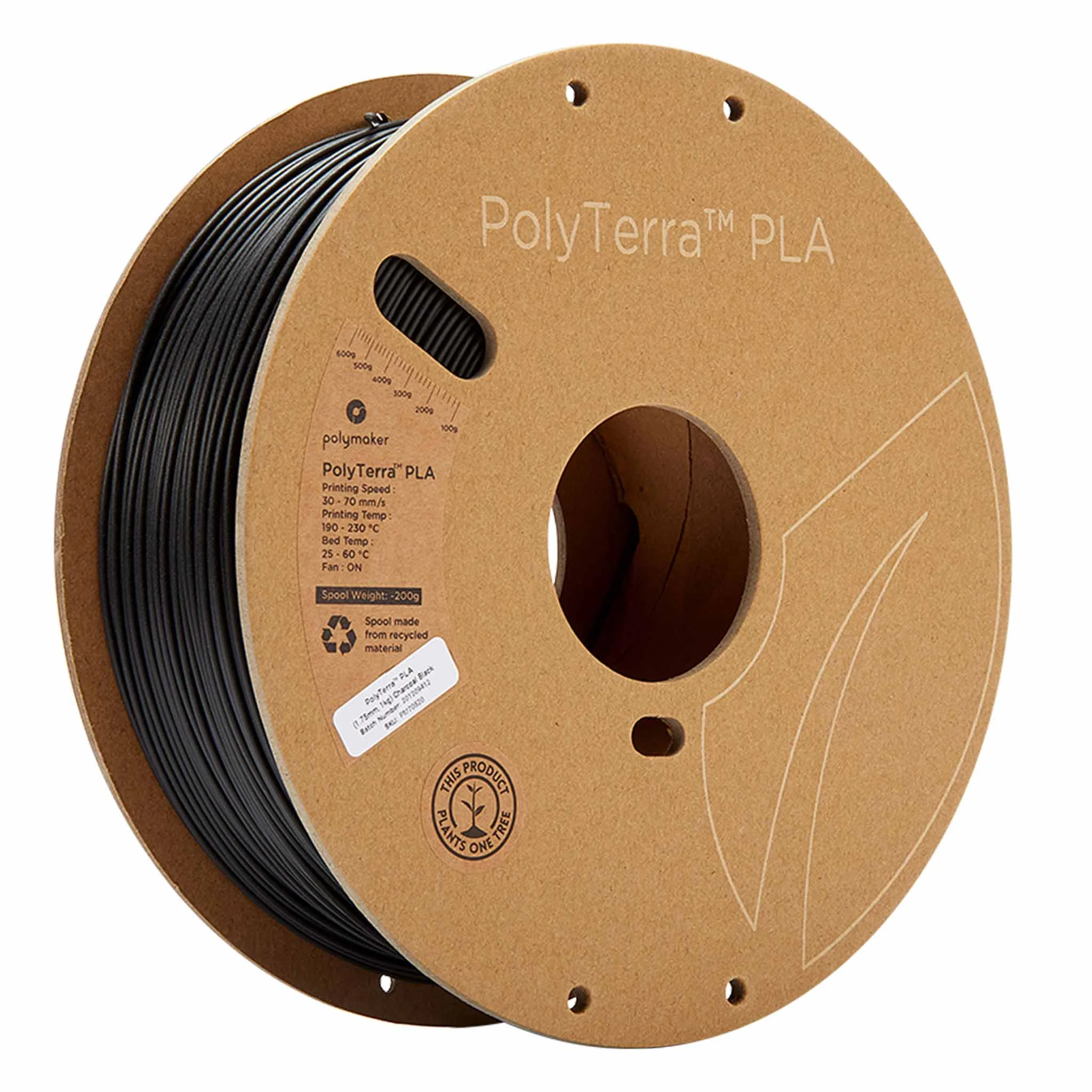 PLA-Filament, 3D-Druck-Filament, schwarze Filament, Spule, PolyTerra PLA