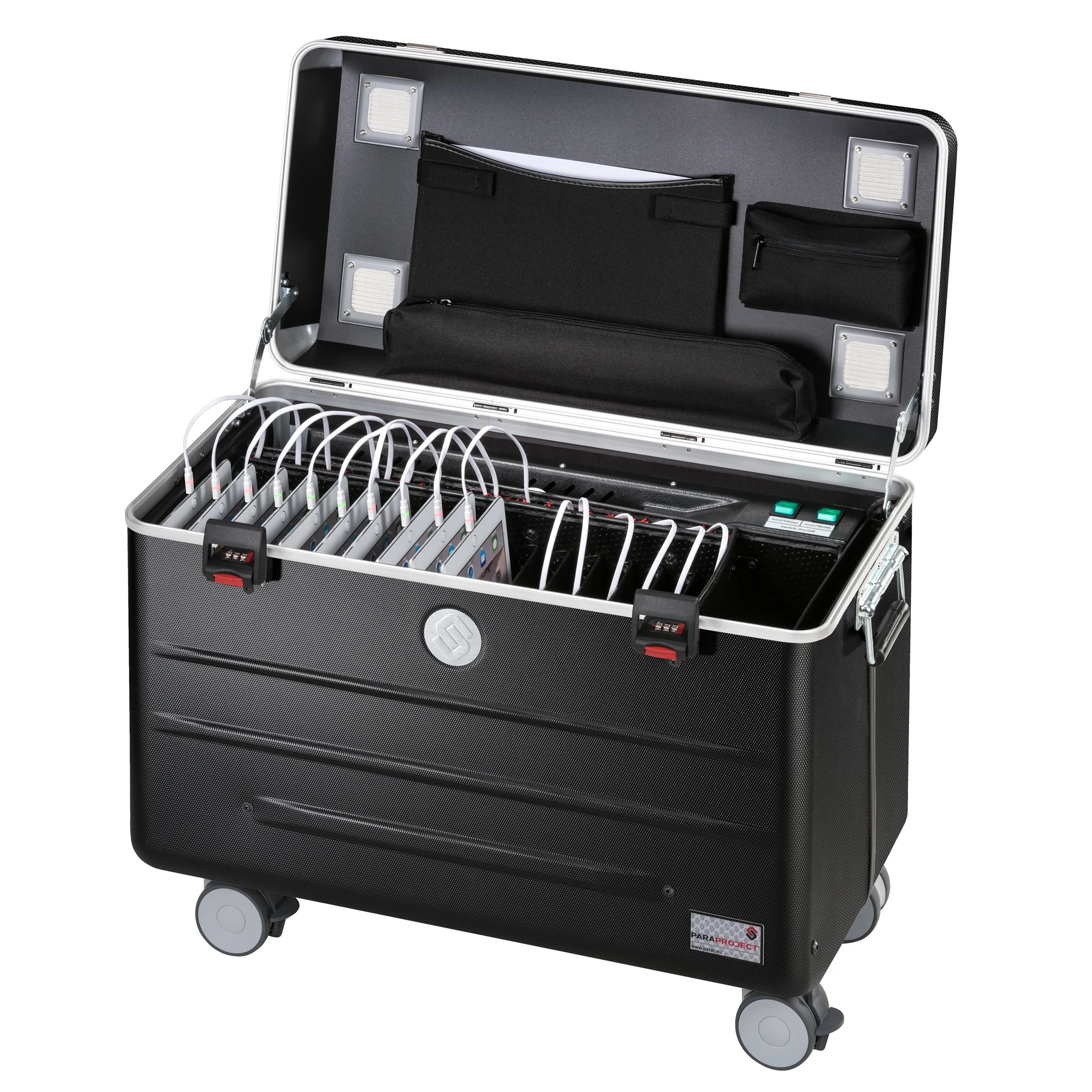 Koffer, Elektronik-Aufbewahrung, Kabel-Organizer, Transportcase, Rolllager