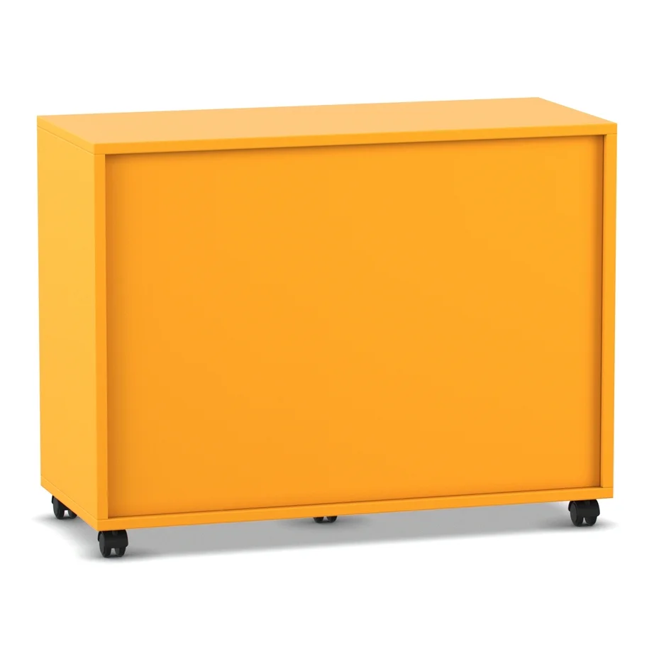 orangeer Schrank, mobiler Stauraum, rollbarer Schrank, orange Farbe, flacher Deckel