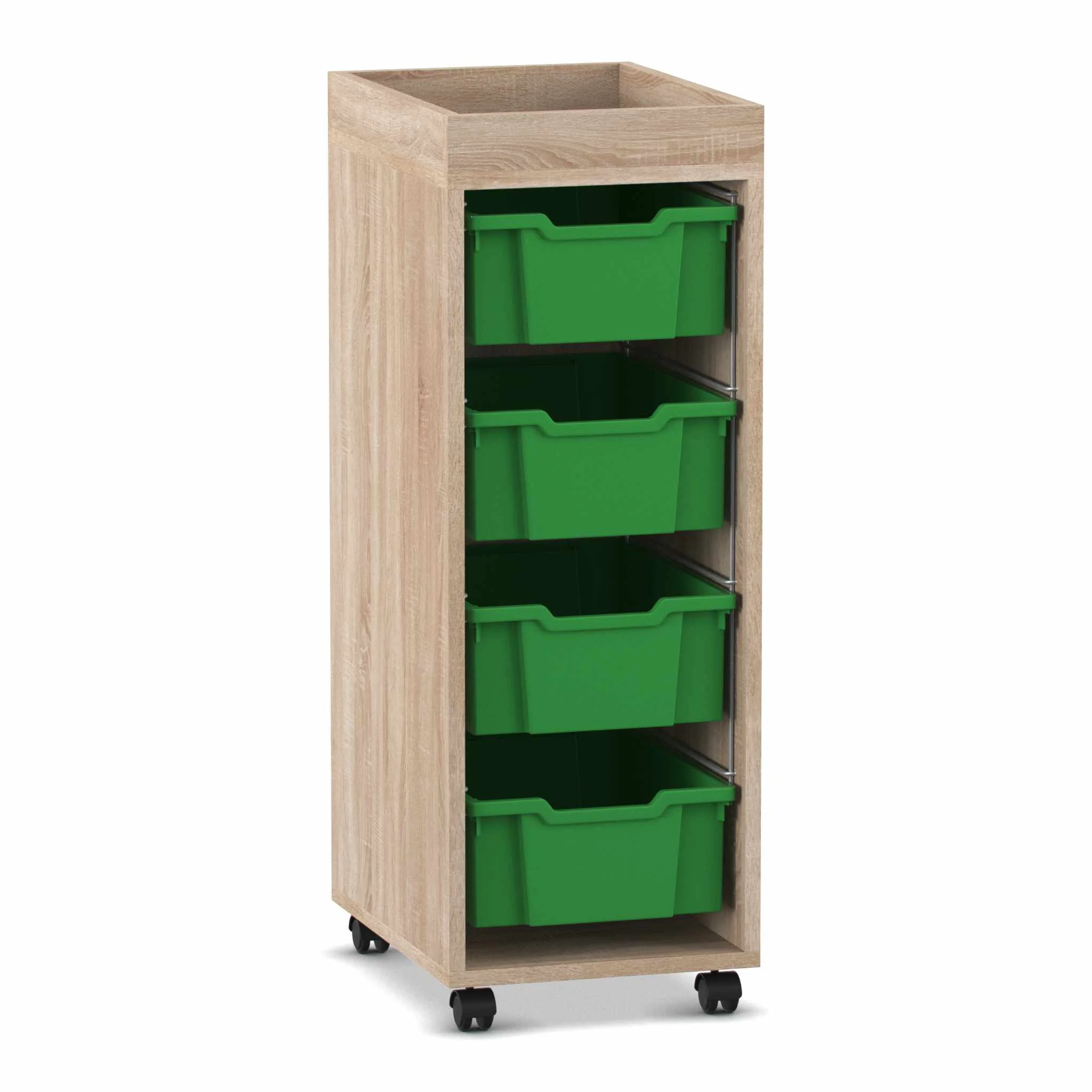 Korpuswagen, Schubladenschrank, Holzoptik, Grifflose Boxen, rollbar