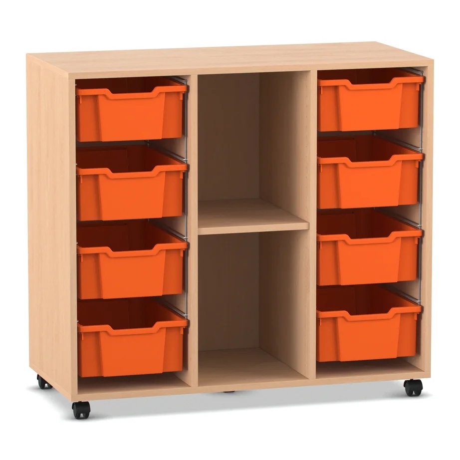 Kunststoffbehälter, orange Boxen, Rollregal, Schubladenboxen, Mobile Aufbewahrung