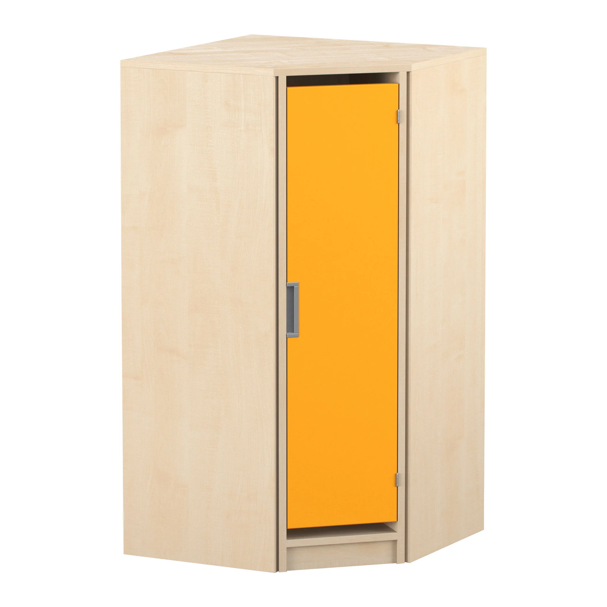 Schrank, Eckschrank, Küchenschrank, oranger Tür, Holzoptik