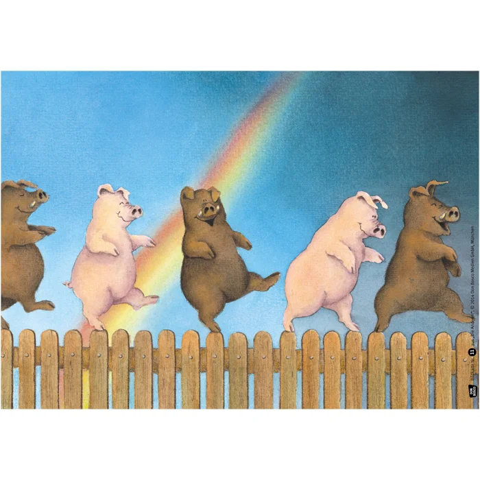 Pig, Piglets, Fence, Rainbow, Tanzen