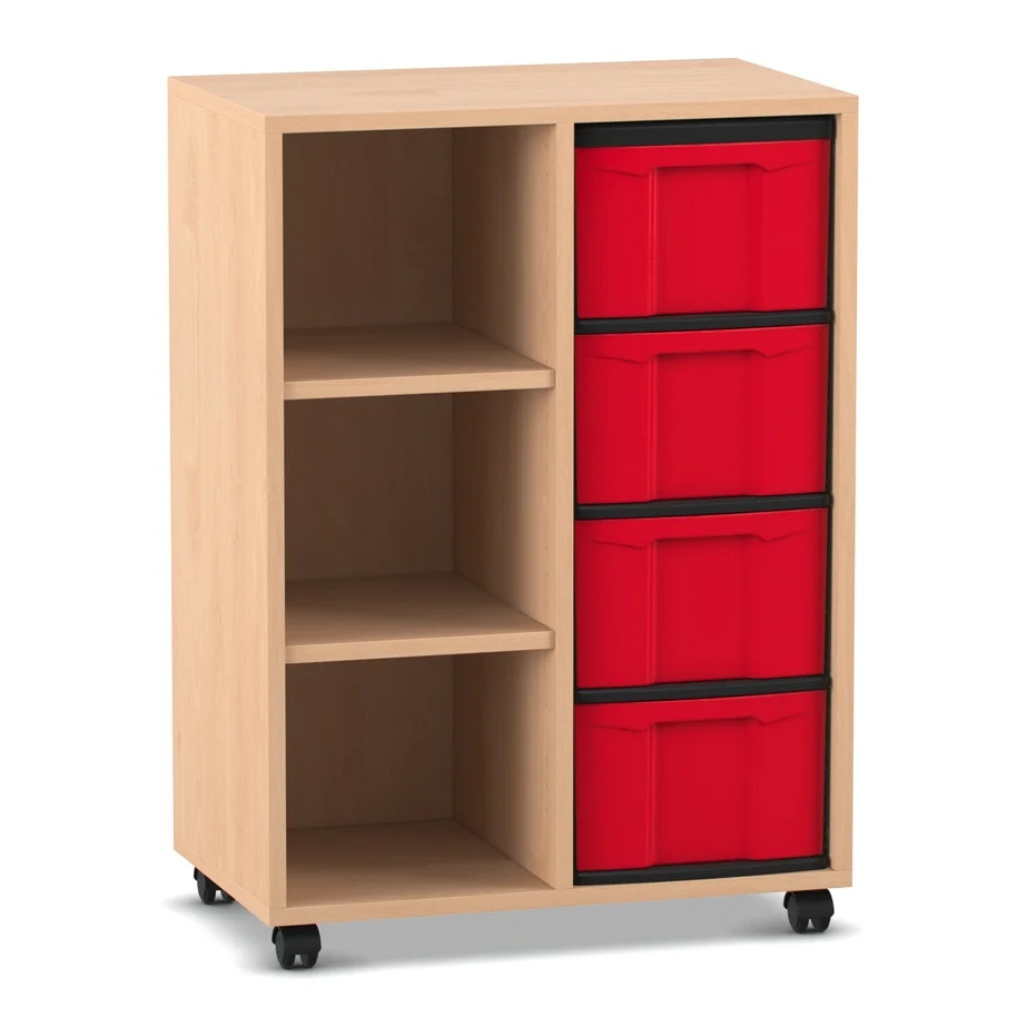 Holzkabinet, Aufbewahrungsschrank, Rollcontainer, rot, Schubladen