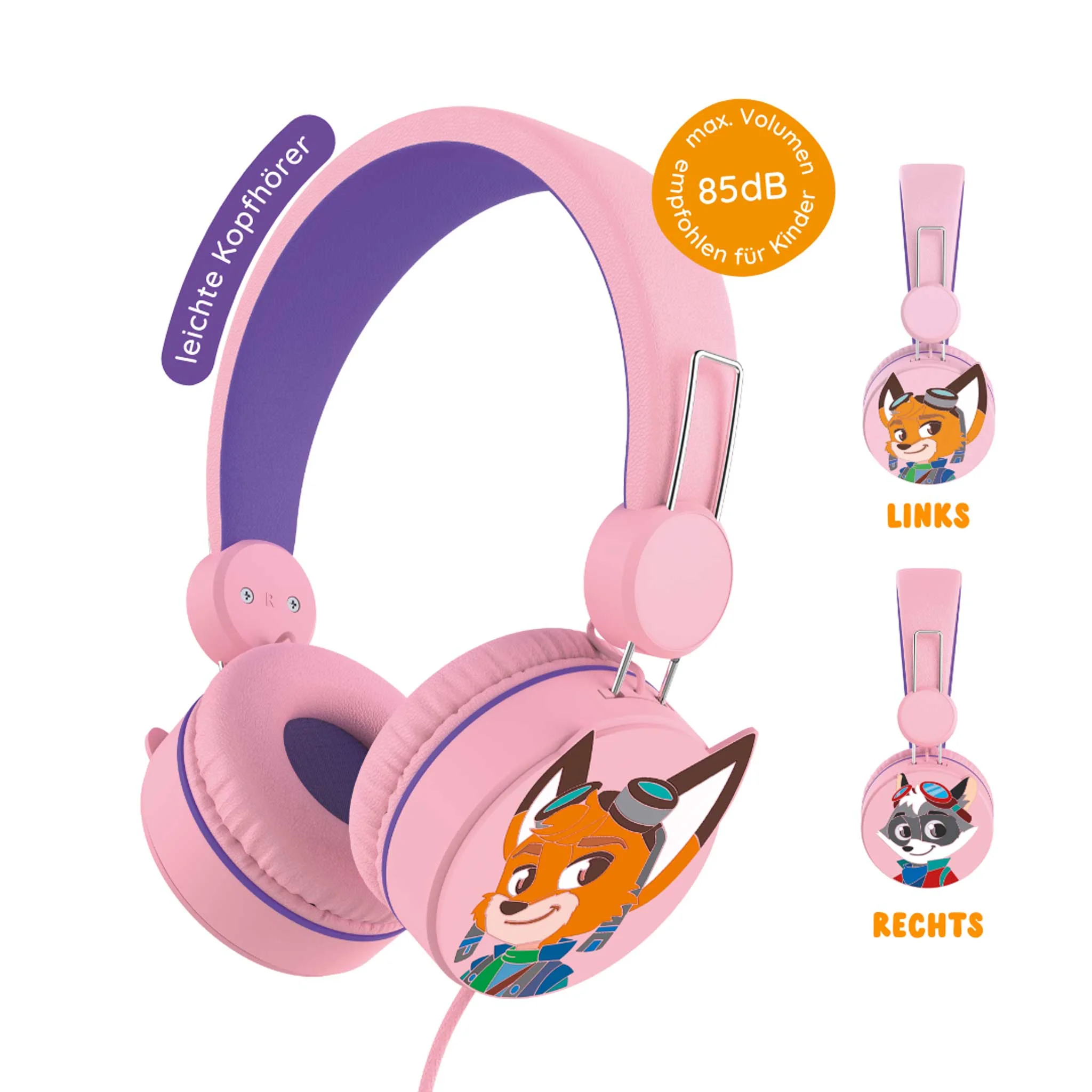 Kinderkopfhörer, Over-Ear, Pink, Kopfhörer mit Kabel, Motiv-Panel