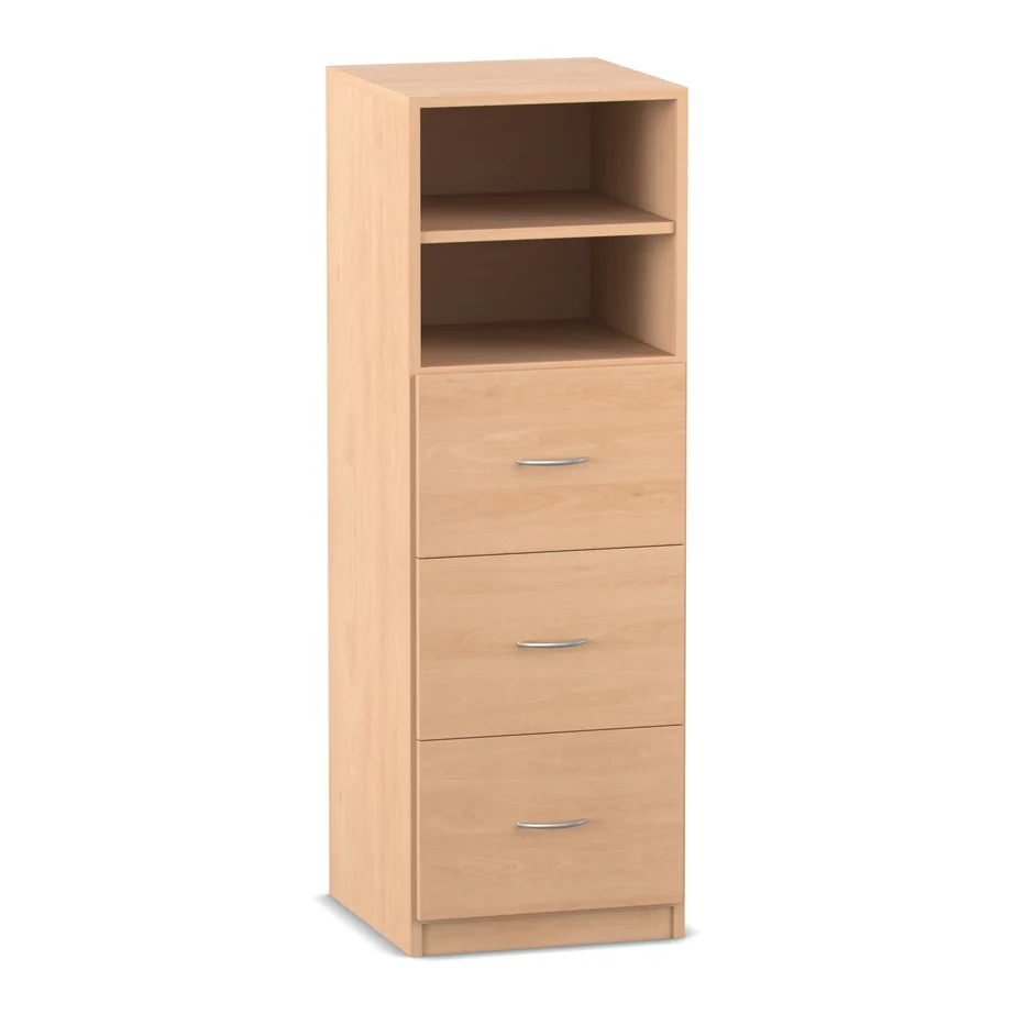 Mittelhoher Schrank, 3 große Holzschubladen, Buche hell