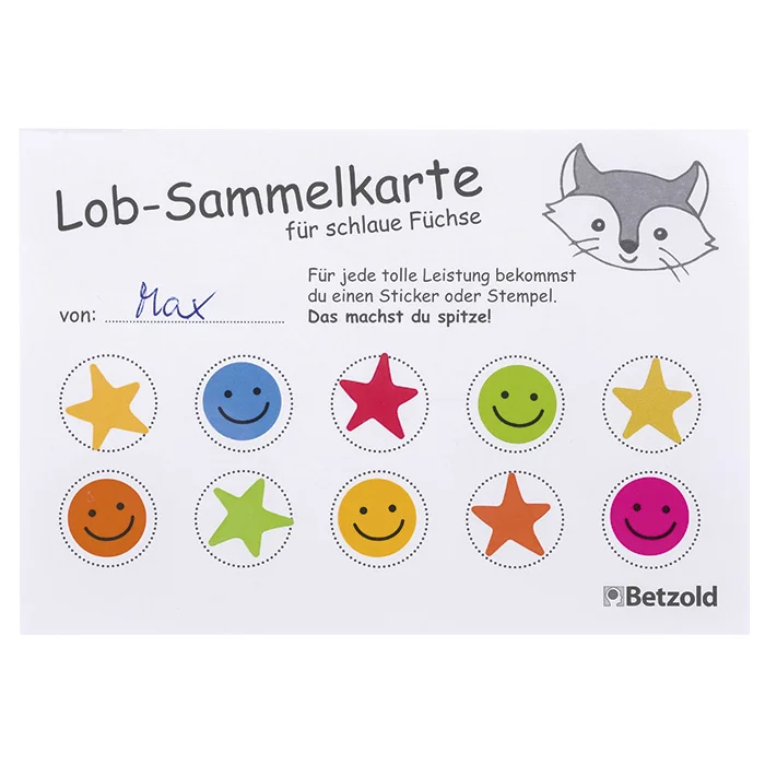 Sammelkarte, Lob-Sammelkarte, Sticker, Sterne, Tiermuster