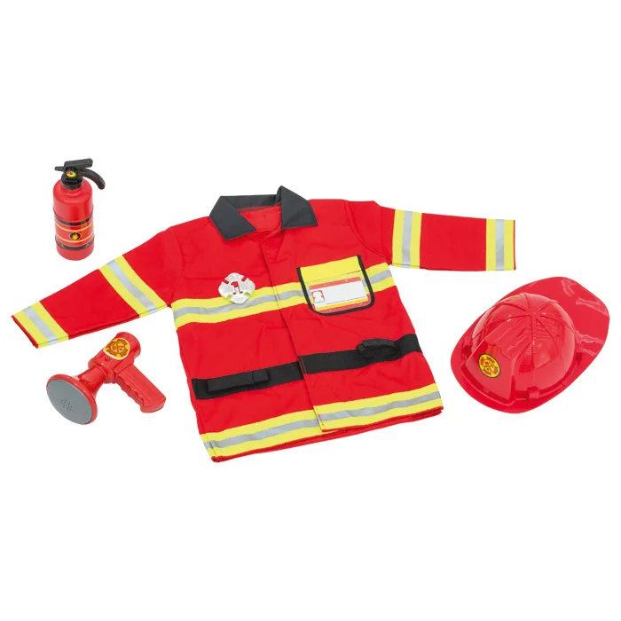 Feuerwehrjacke, Feuerwehrausrüstung, Kinderkostüm, Helm, Schlauchpfeife