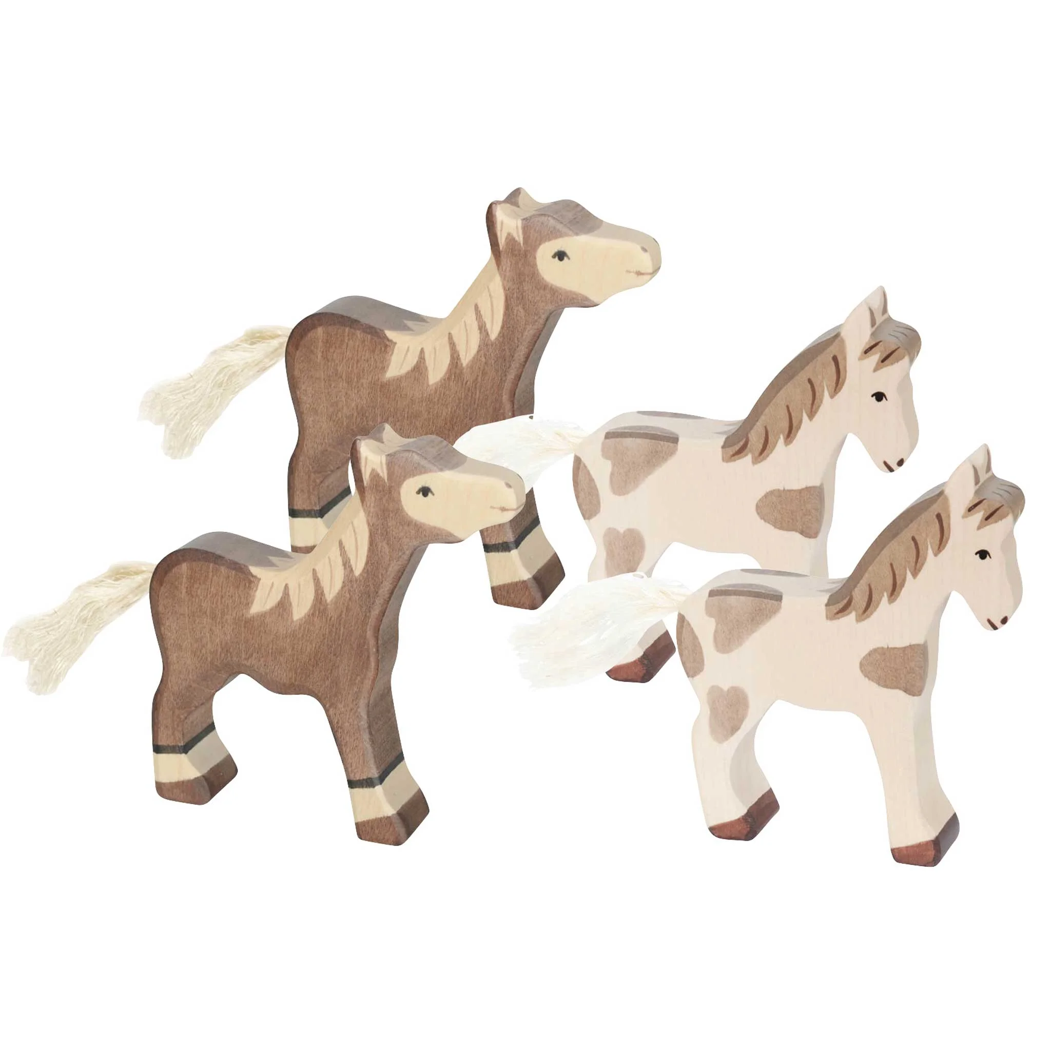 Pferdefiguren, Holzfiguren, Spielzeugpferd, Pferdefiguren, naturfarbene Muster