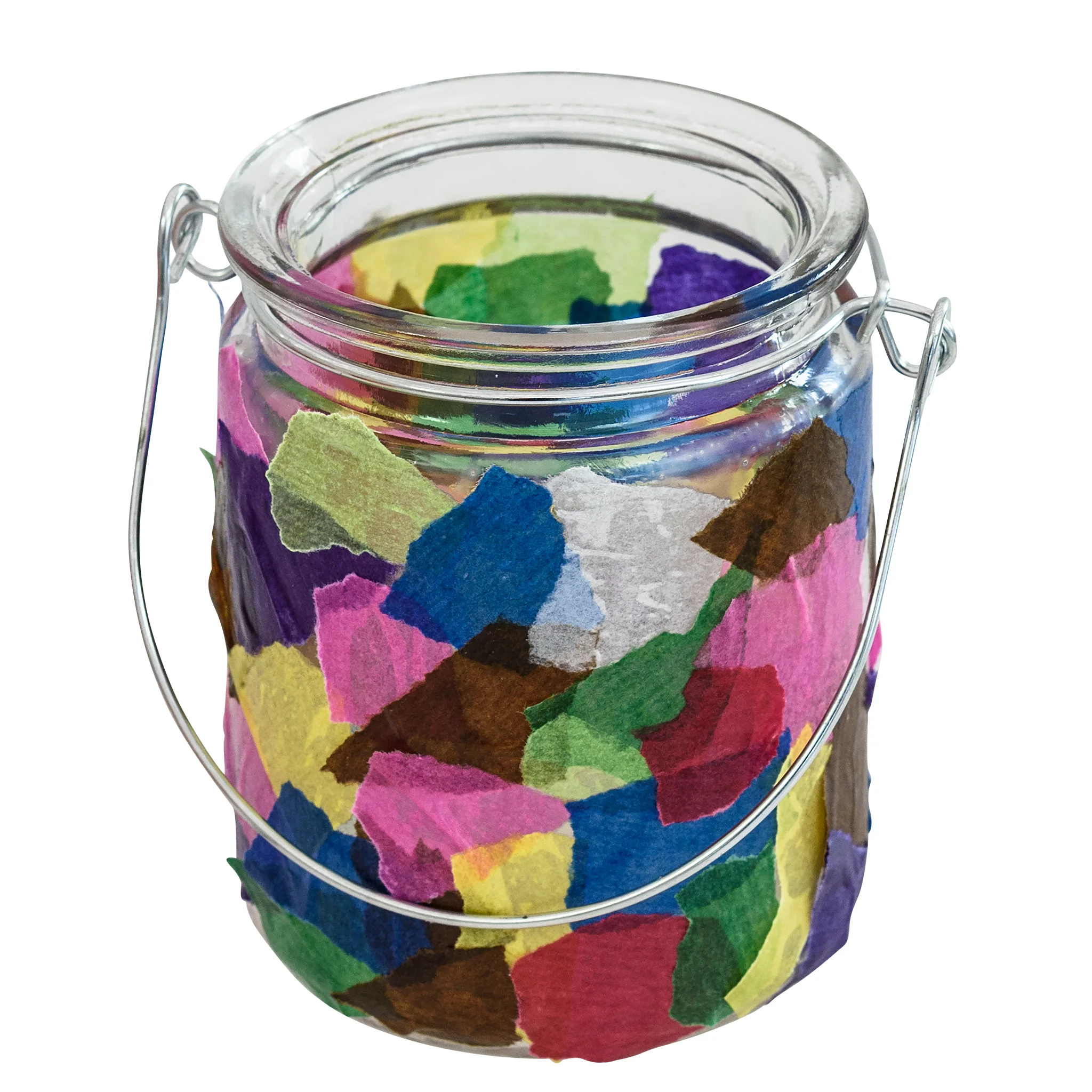 glasbehälter, buntes papier, konfetti, glas jar, bastelmaterial