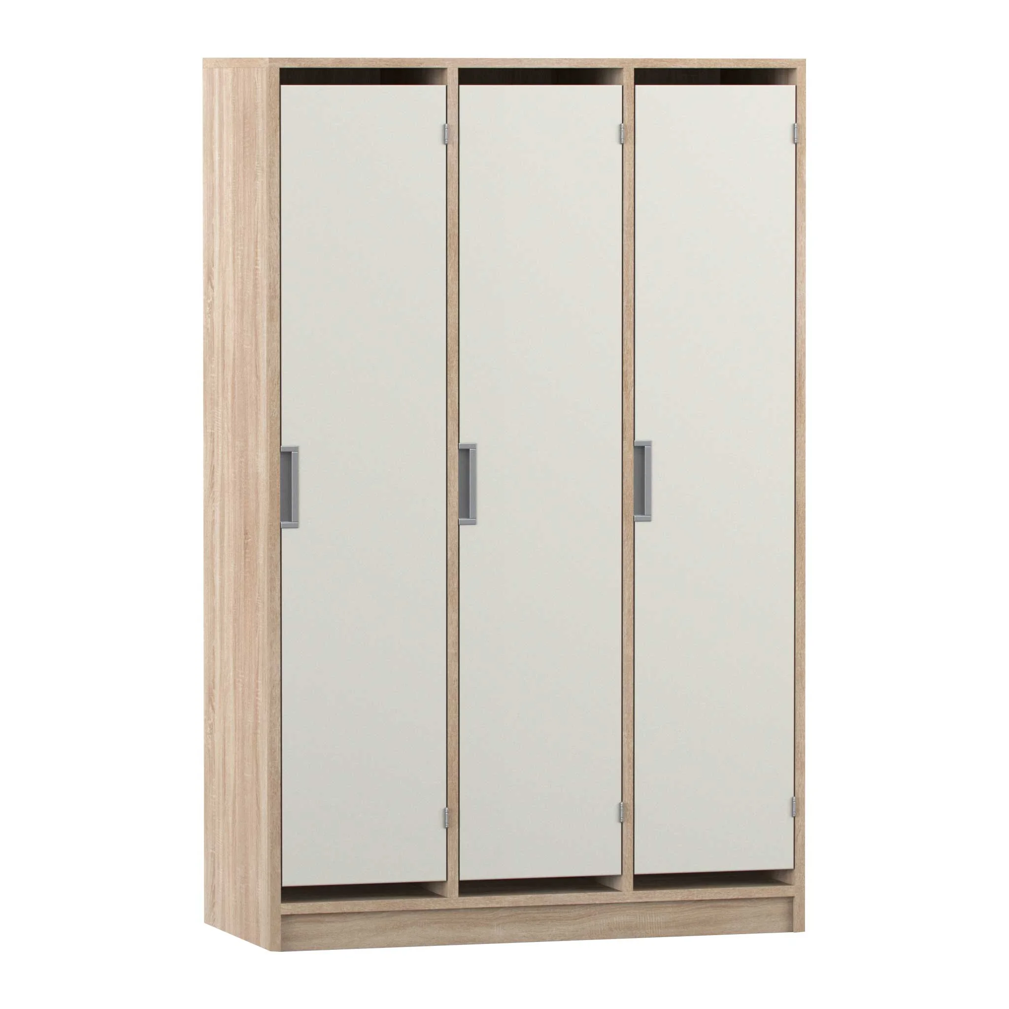 Kleiderschrank, 3-türig, Holzoptik, Spiegeloberfläche, Griffe aus Metall