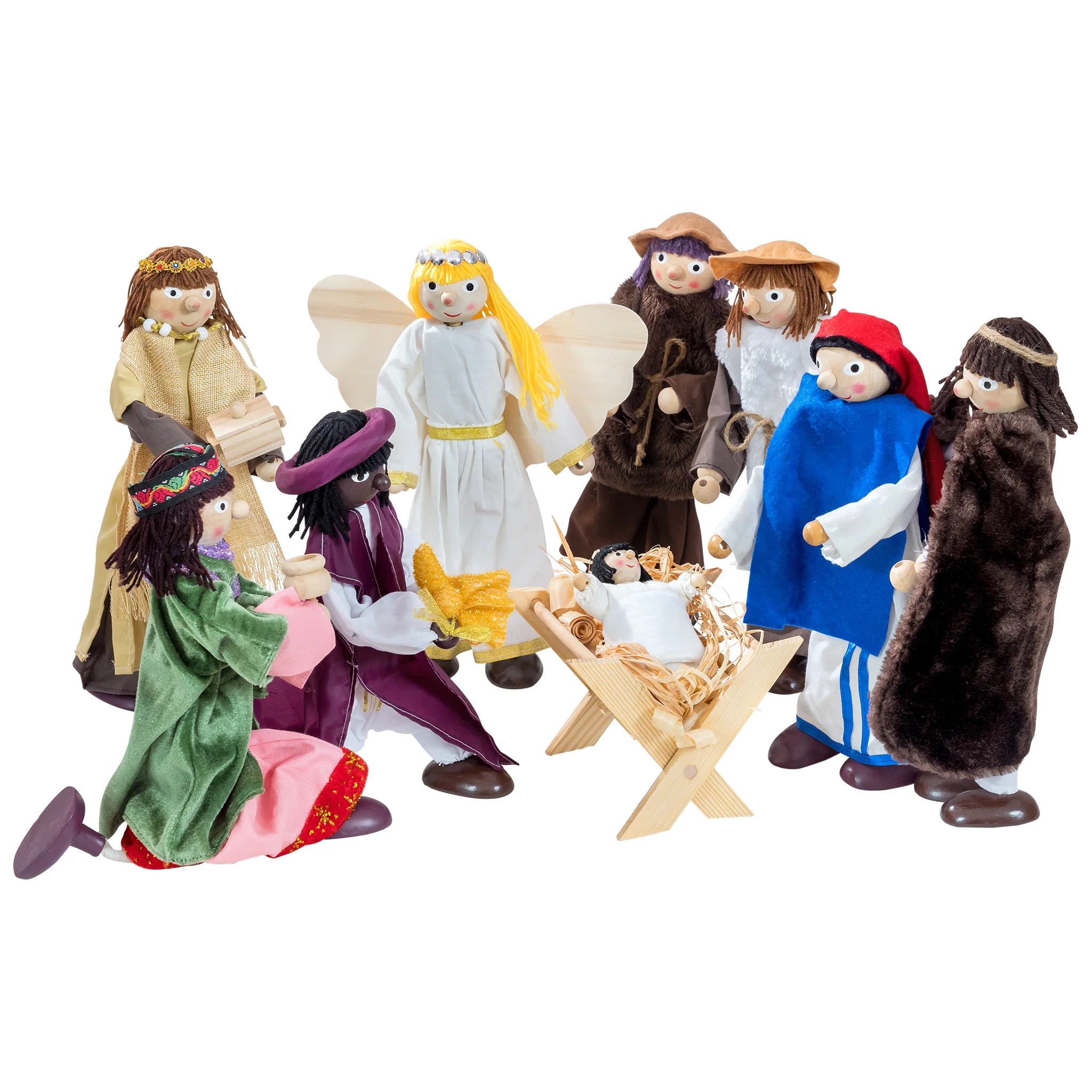 Puppenfigur, Weihnachtskrippe, Engel, Heilige Familie, Holzkreuz?