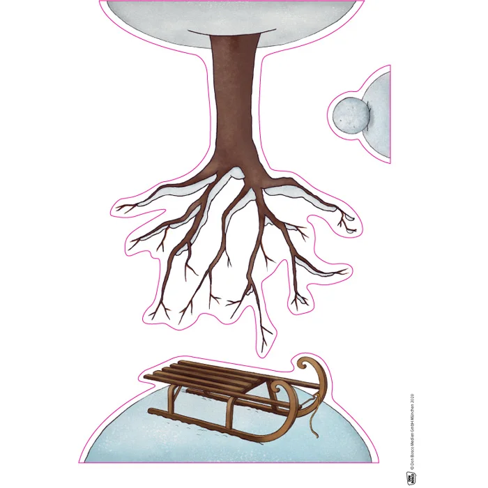 wurzel, baumwurzel, knollen, holzschlitten, illustration