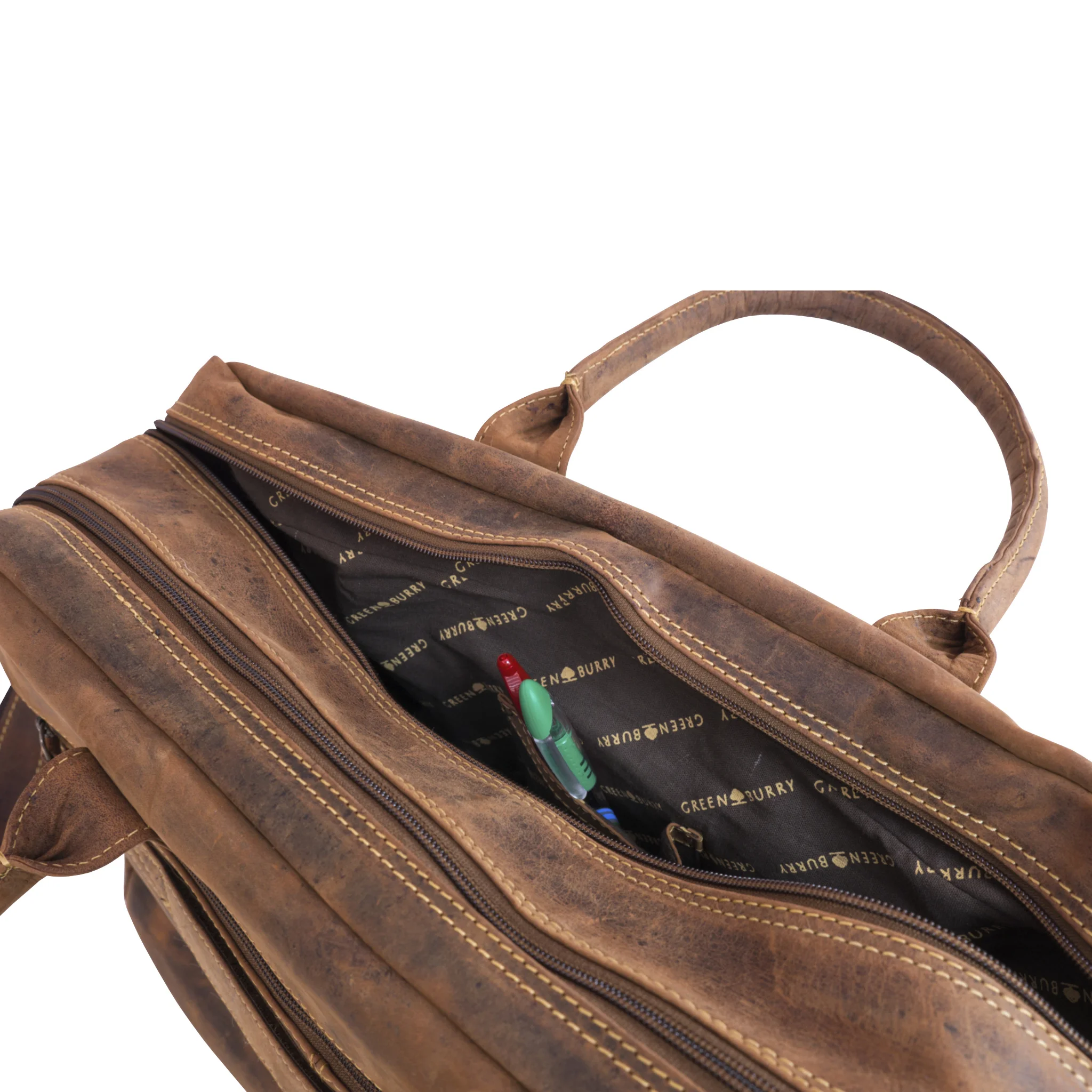 braun, leder, tasche, handtasche, reißverschluss