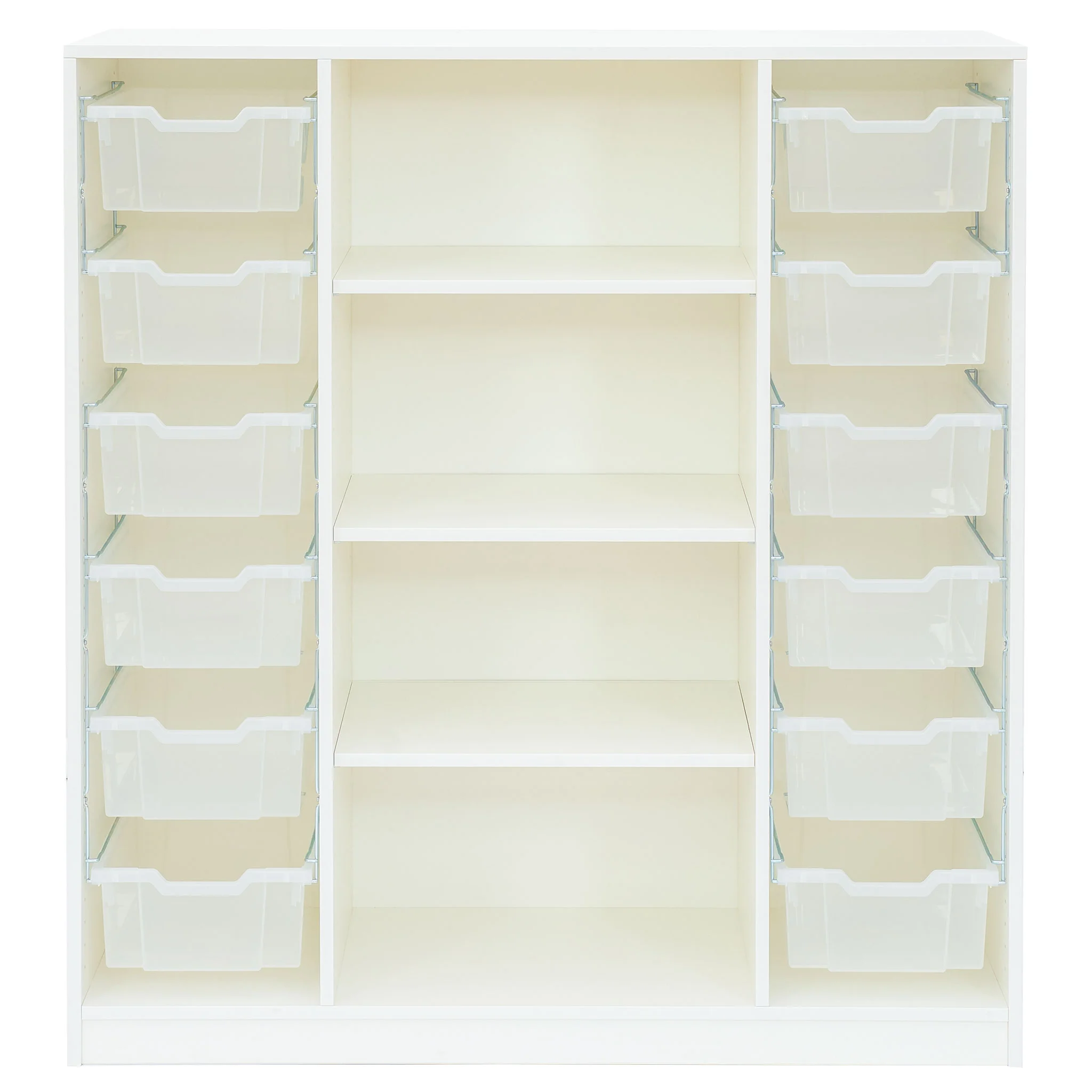 Flexeo Regal PRO, 143,9 x 134 x 48 cm, mit 12 Boxen und 3 Regalböden, Buche hell