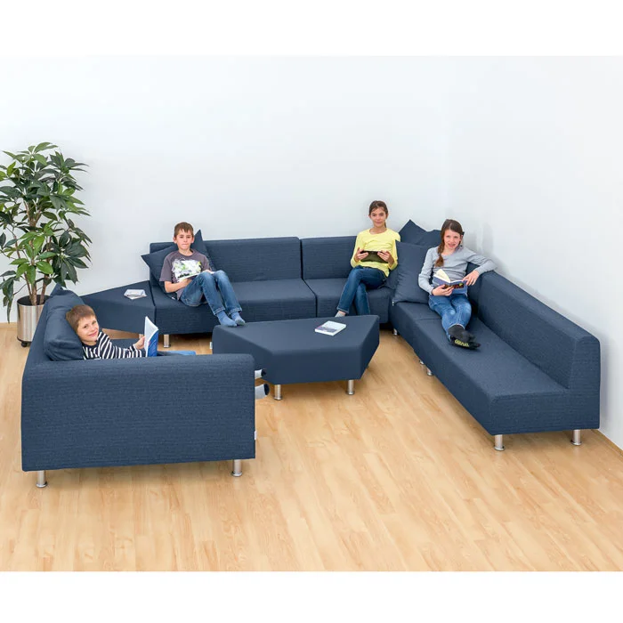 Sofa-Lounge, Ecksofa, U-förmiges Sofa, Musterloses Blau, Holzboden