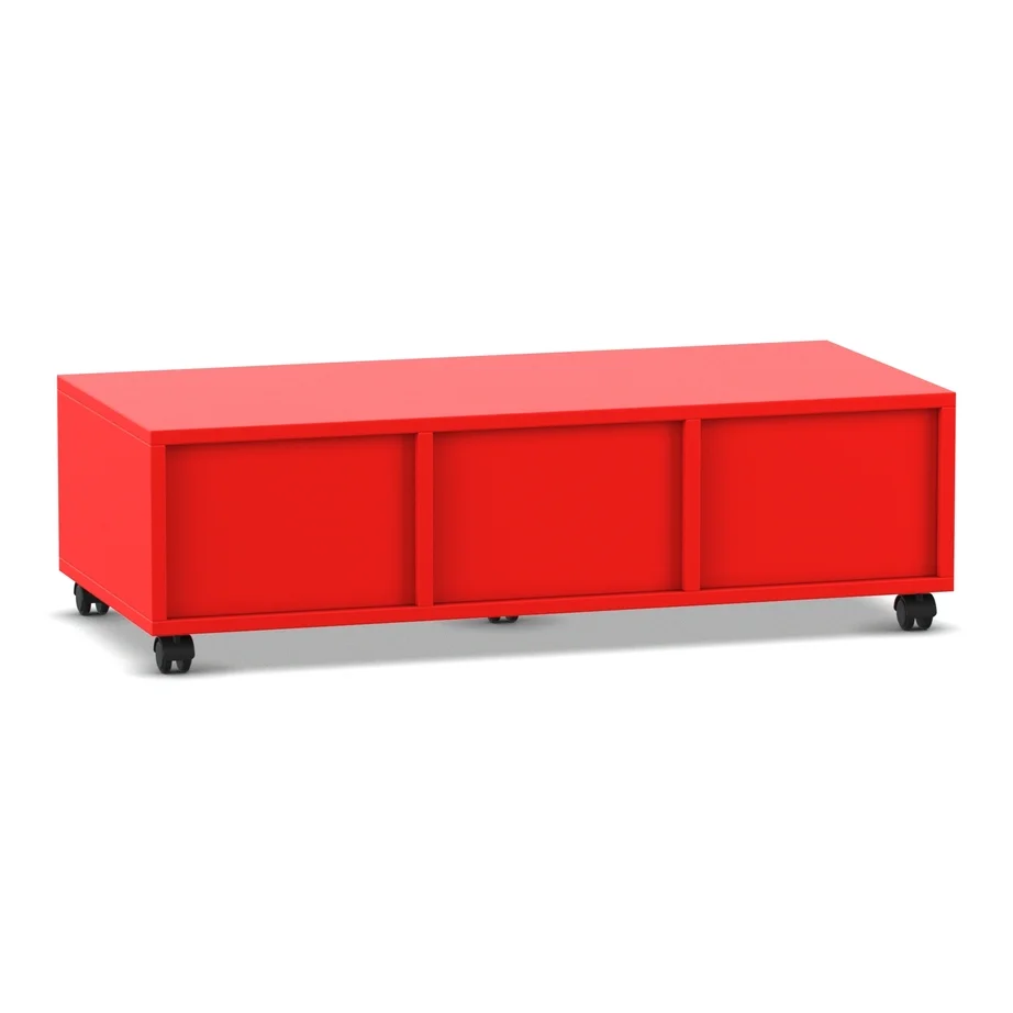 rotes Sideboard, Aufbewahrungsbank, Rollräder, Schiebetüren, moderne Möbel
