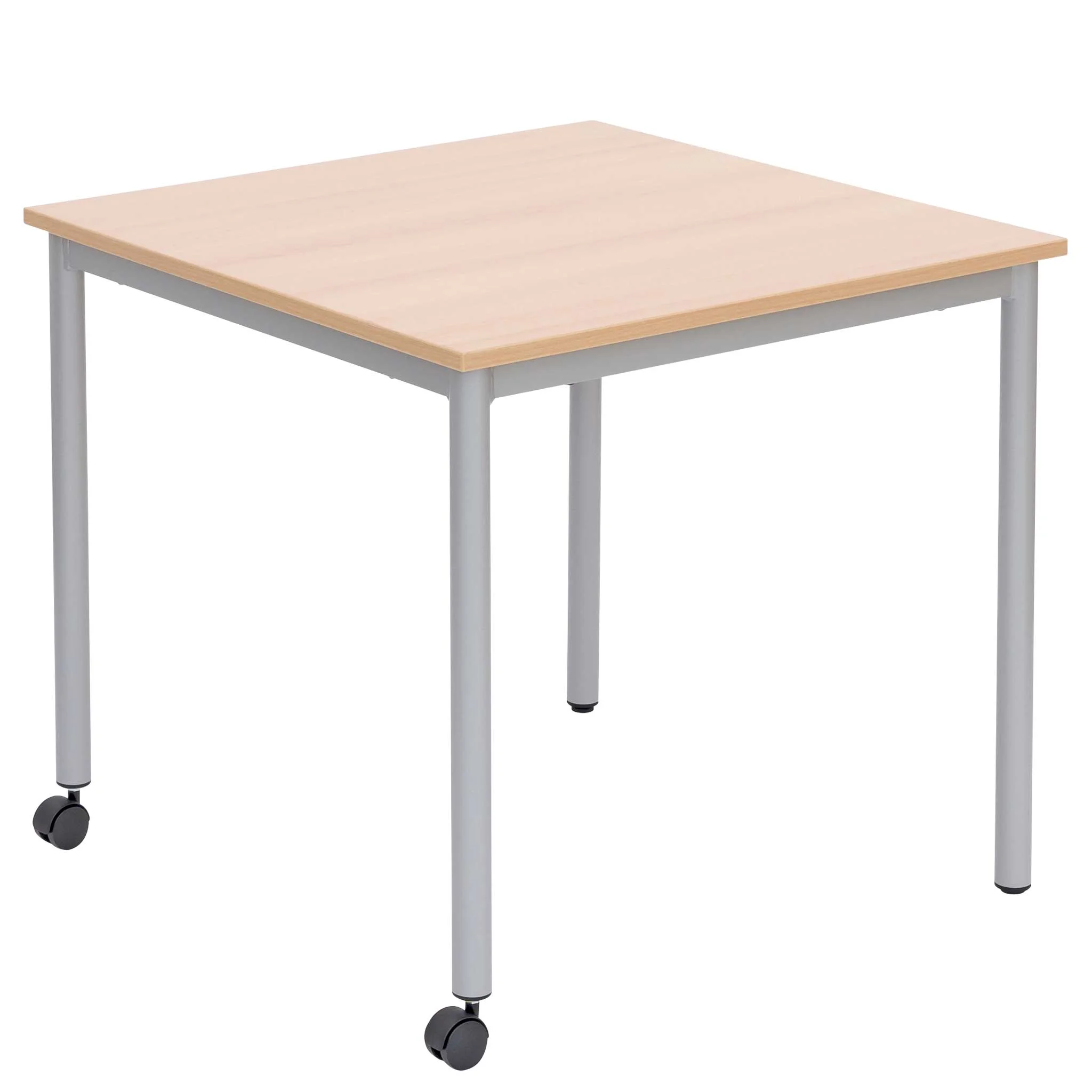 tisch, tischplatte, holz, rollen, stahlbeine
