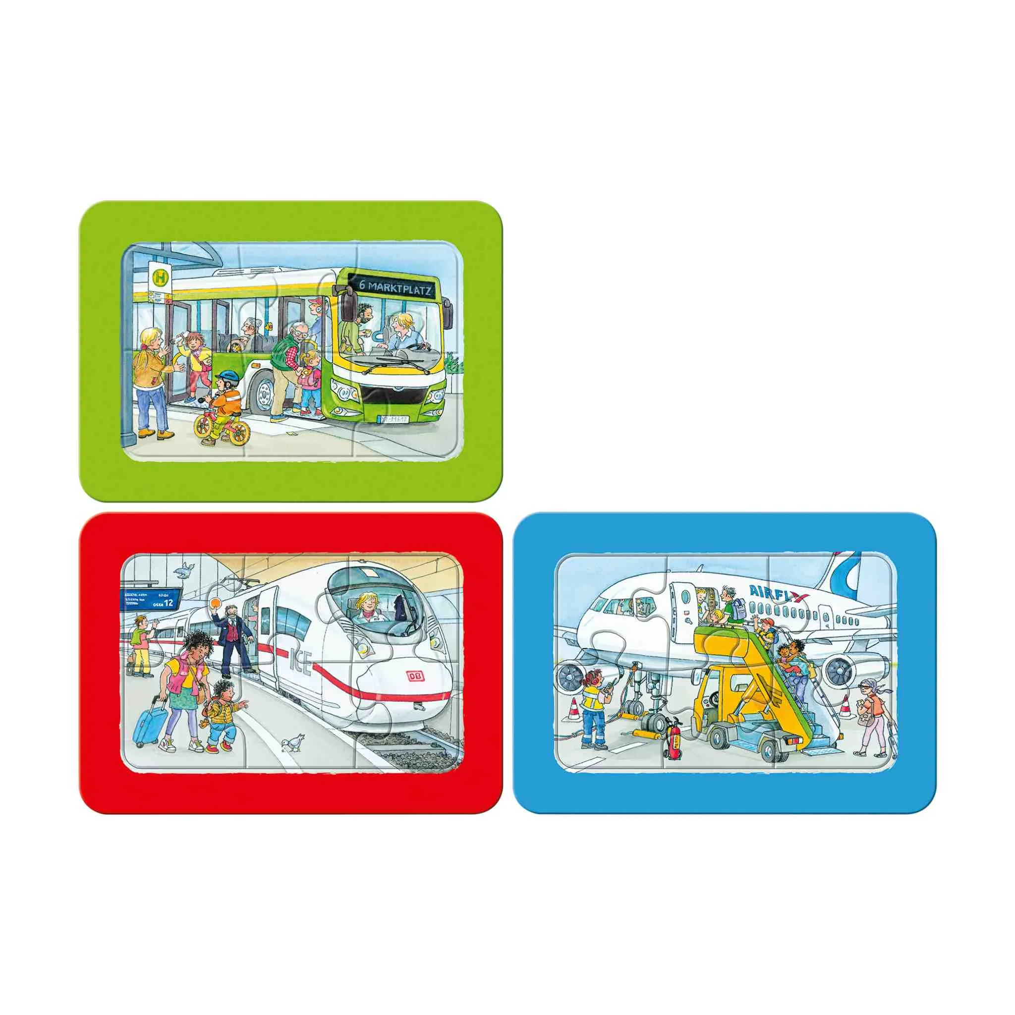 Flugzeug, Bahnhof, Menschen, Zug/Bus?, Kinder