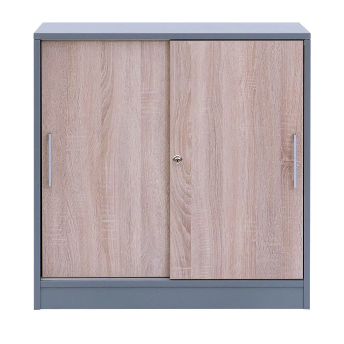 FLEXEO® Office – Schiebetüren-Schrank H: 80,1 cm, Bogengriff mit Schloss