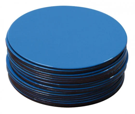 blue disks, blue tokens, blue coasters, disc stack, blue rounds