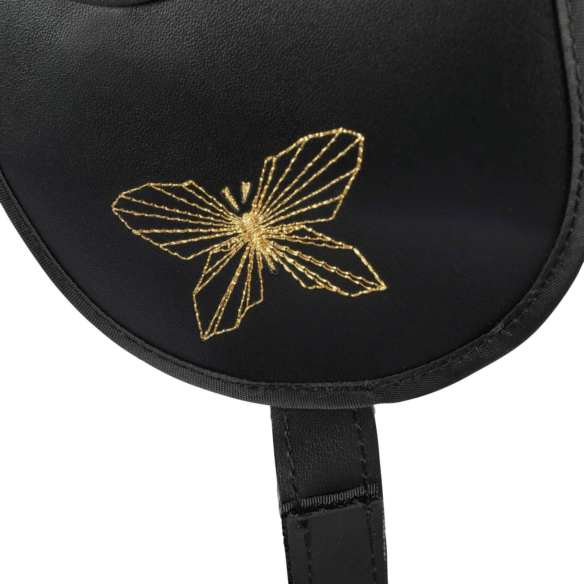 leder, schwarz, goldenes-stichmuster, stickerei, taschenverschluss