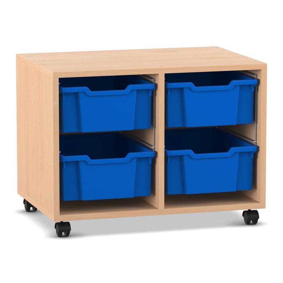 Kastenwagen, 2x2-Boxen, rollen, Blaue Behälter, Holzkabine