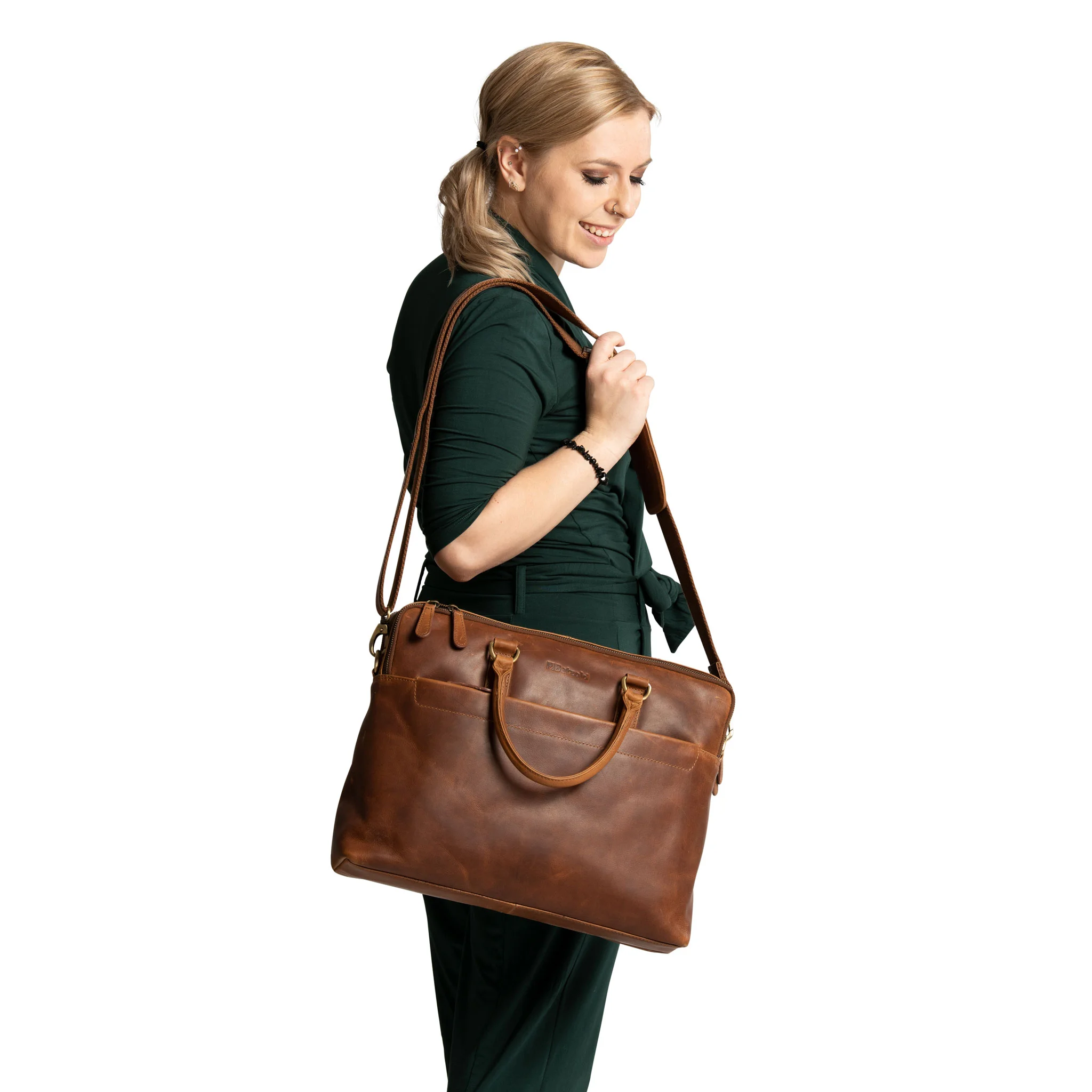 handtasche, laptoptasche, leder, braun, messenger