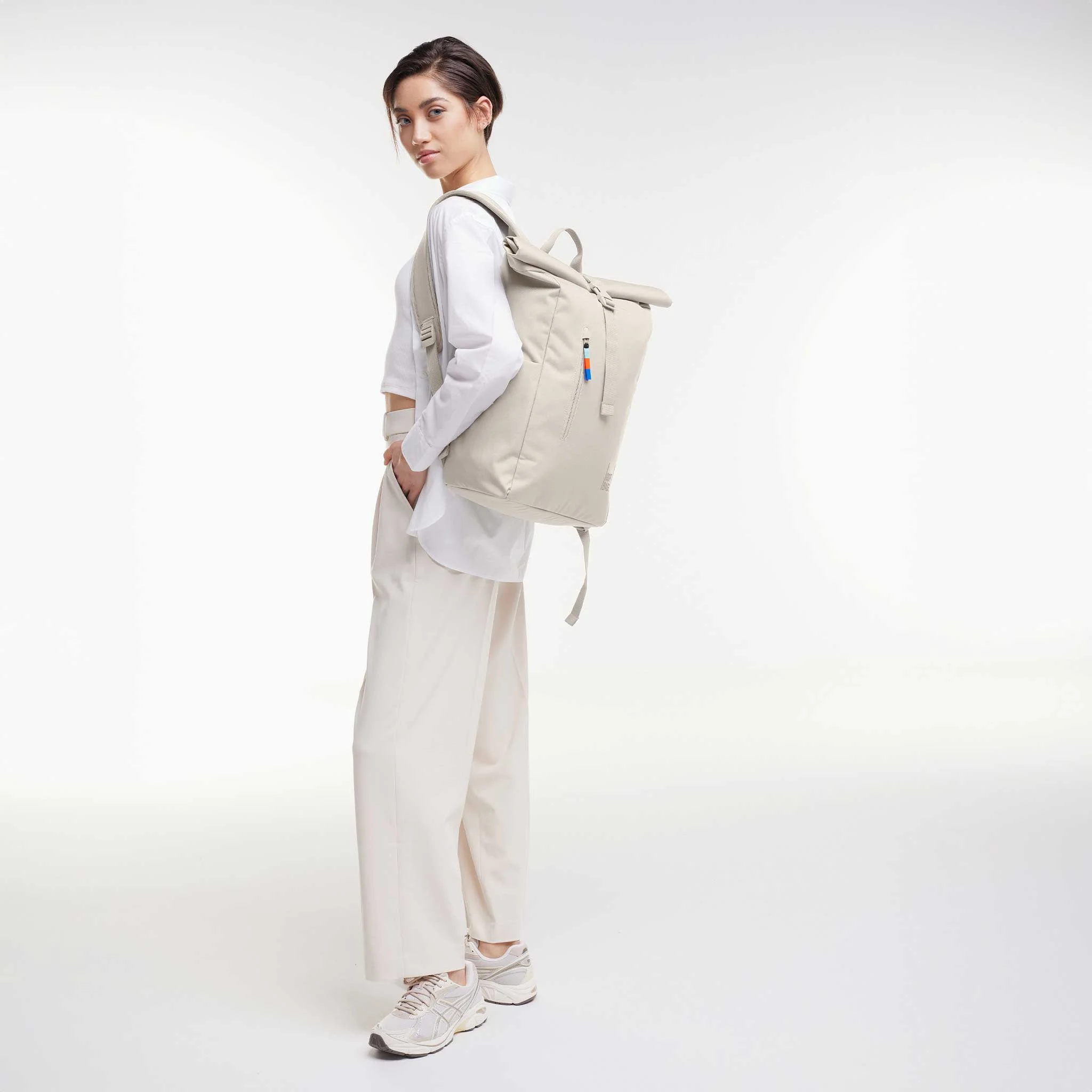 Rucksack, Laptoptasche, Beige, Canvas, Schulterriemen