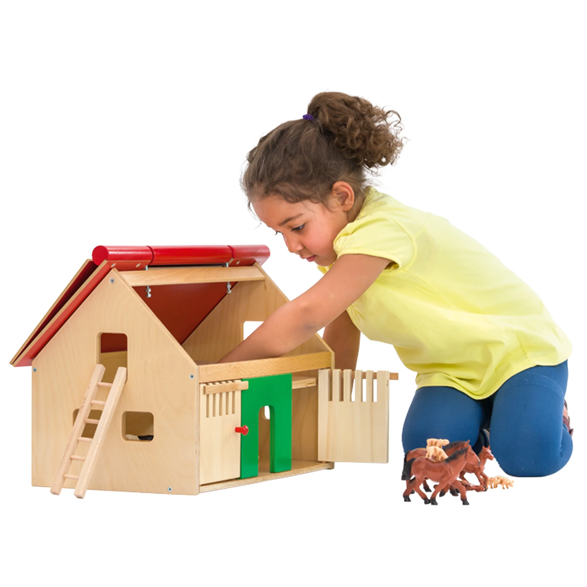 Holzspielhaus, Kinderhaus, Playset, Holzfiguren, Tierfiguren