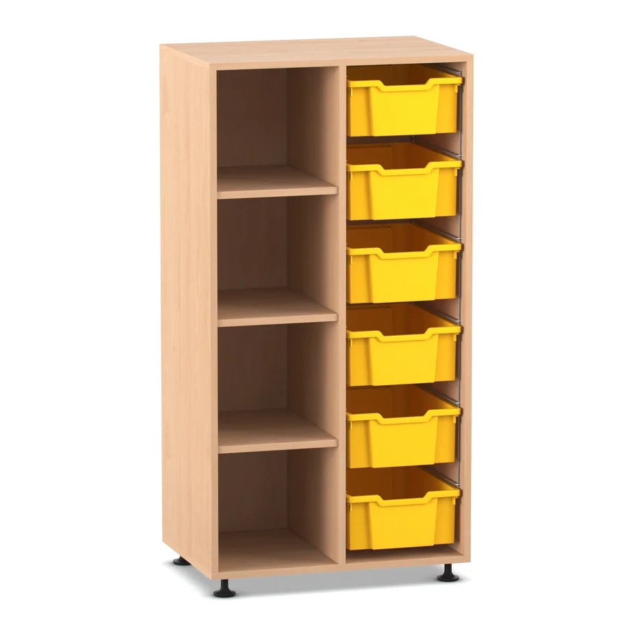 Mittelhohes Regal, 143,9 x 73,1 x 48, mit 6 Boxen und 3 Böden, Buche hell