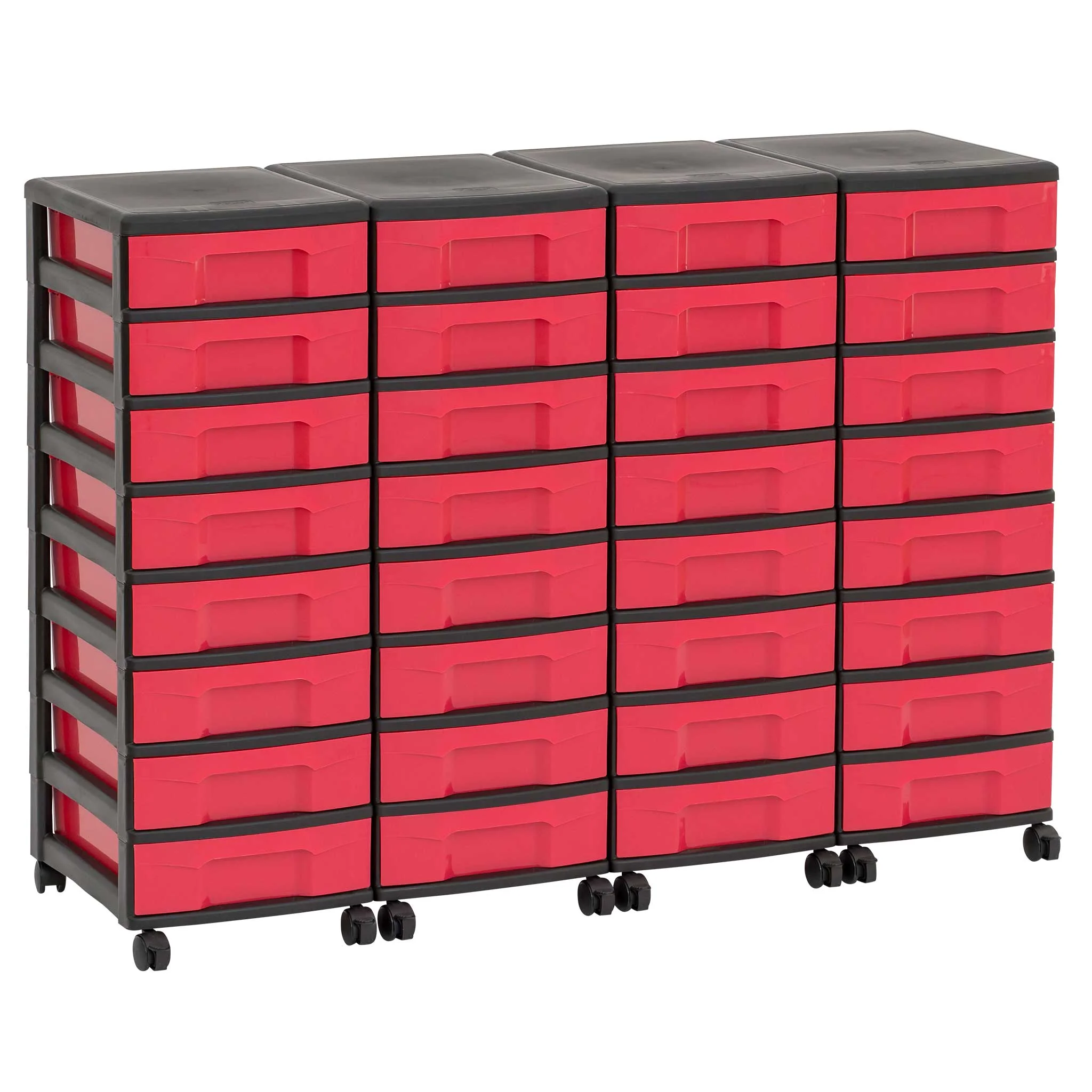 Kunststoffkasten, Aufbewahrungskartons, Rollcontainer, roter Schubladenkasten, Rollwagen