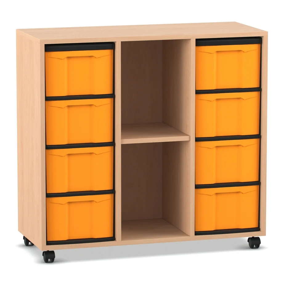 Klassenzimmerregal, 92,3 x 98,5 x 40,8 cm, mit 8 Boxen und 2 Fächern, Buche hell