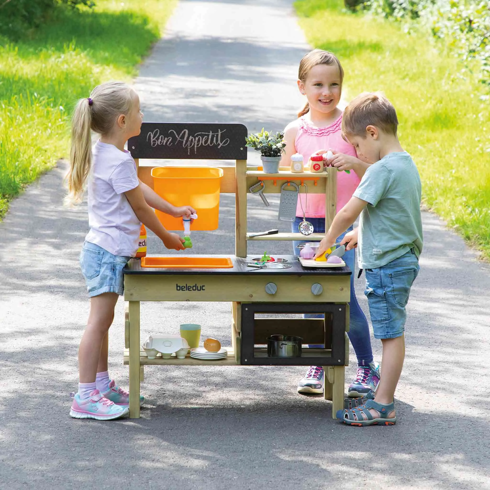 Kinderküche, Outdoor Spielküche, Holzspielzeug, Kochutensilien, Bunt