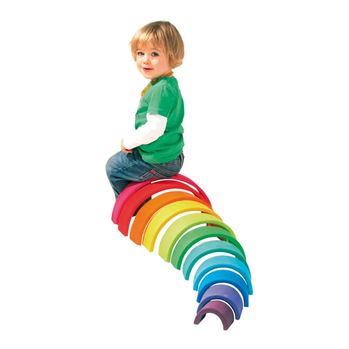 Pädagogische Spielbahn, Holzbausteine, Regenbogenfarben, Kleinkind-Spielzeug, Rutschbahn-Design