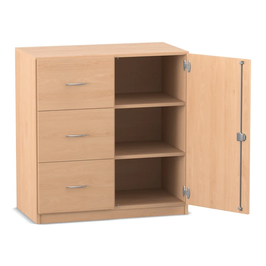 Unterschrank-Kombination mit Sockel, 3 hohe Holzschubladen, 2 Böden - Breite: 94,4 cm, Buche hell