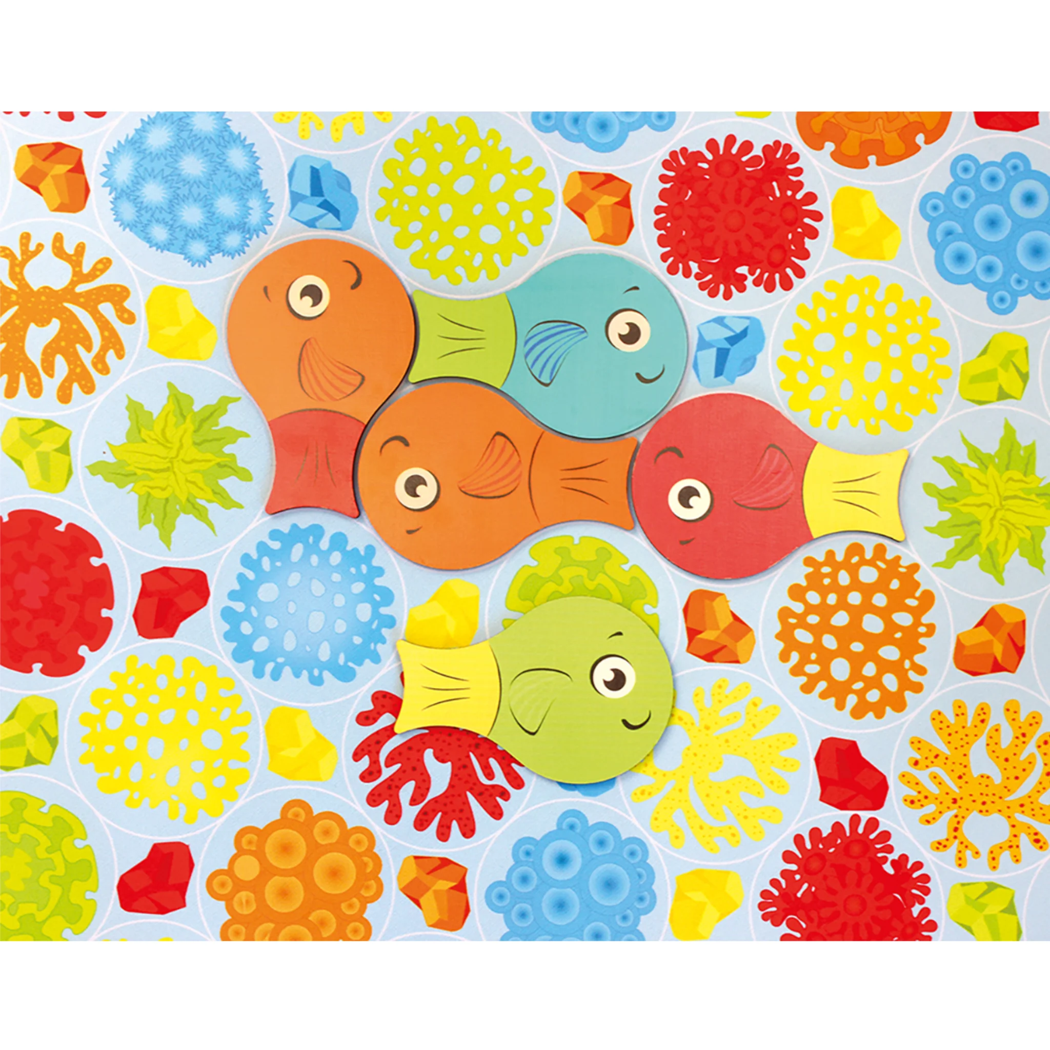 fisch, unterwasserwelt, kinderspiel, holzfiguren, bunte farben