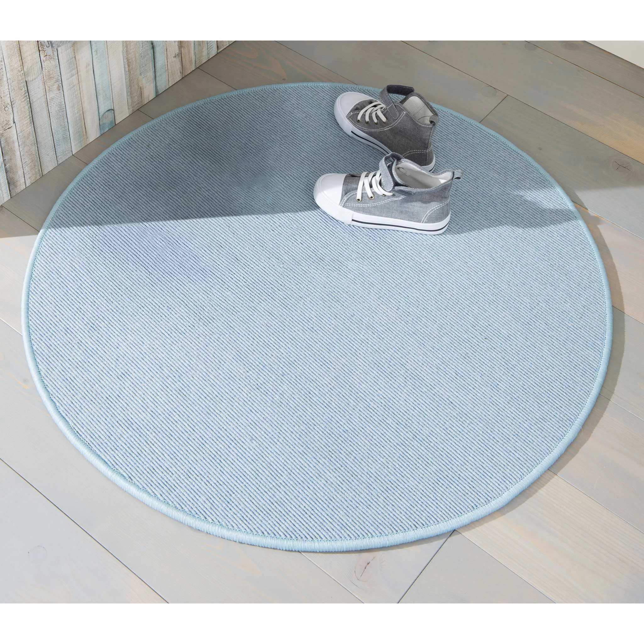 rundstichteppich, runder runder, blaue runde teppich, slipfester teppich, kinder freundlicher teppich