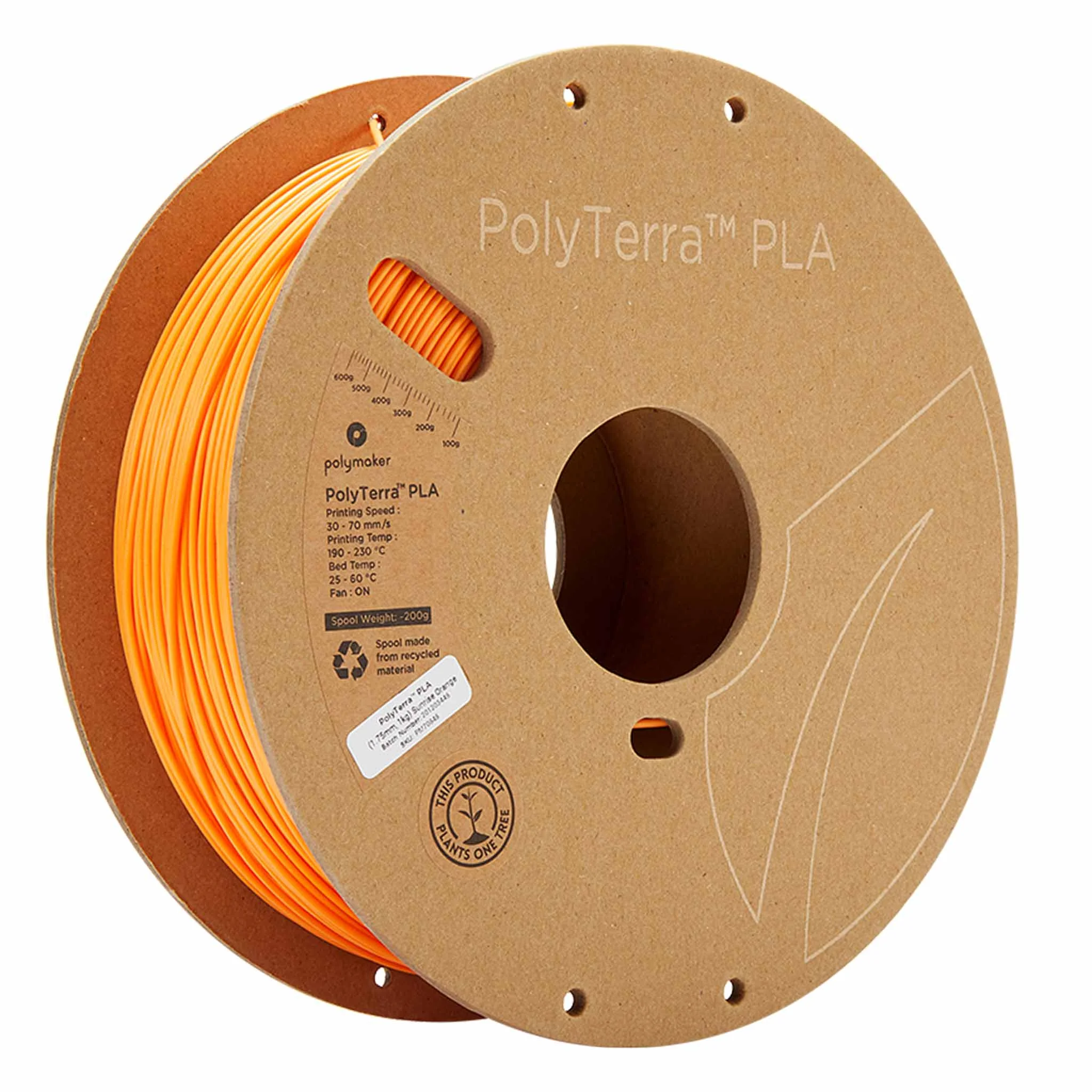 3D-Druck Filament, PLA, PolyTerra PLA, Oranges Filament, Spule