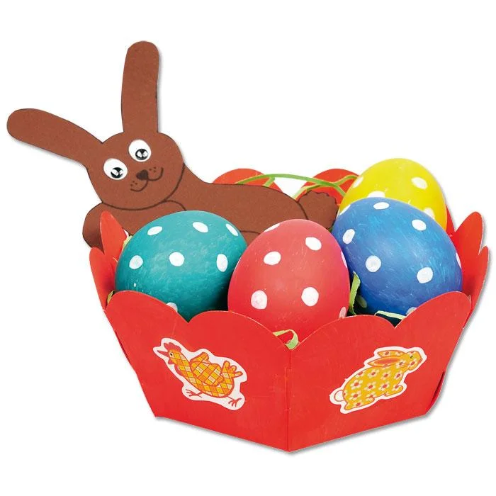 Osterkorb, bunte Eier, kreative Dekoration, Papierkorb, Hase