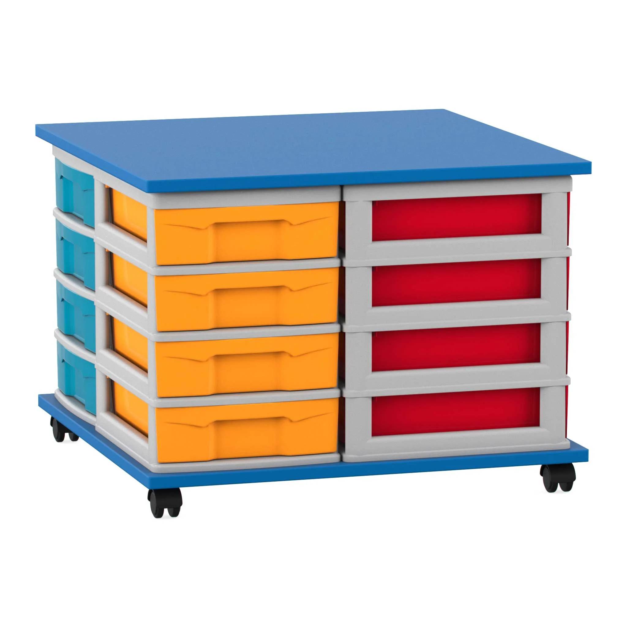 Kunststoffschubladen, Werkstattwagen, Aufbewahrung, Rollen, orange/gelb/rot