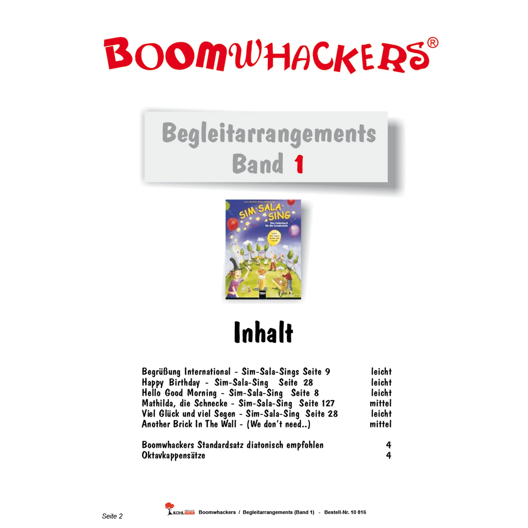 Begleitarrangements, Band 1, Inhalt, Boomwhackers, Sim-Sala-Sing